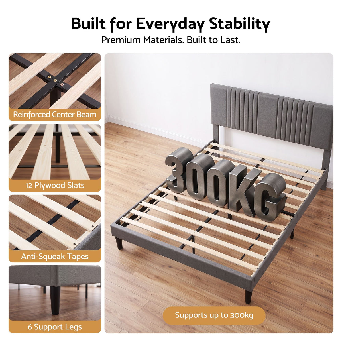 King Adjustable Headboard Bed Frame 300kg Capacity - Grey - Furniture > Bedroom > Beds & Bed Frames - Rivercity House & Home Co. (ABN 18 642 972 209) - Affordable Modern Furniture Australia