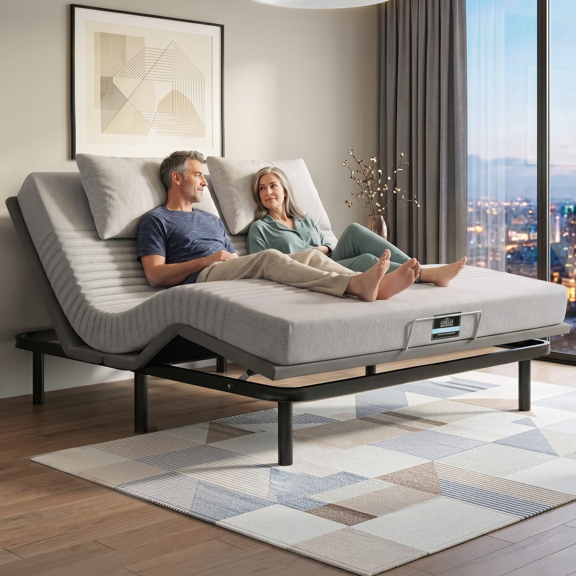 King Bed Frame and Giselle Bedding King Memory Foam Mattress Set, Electric Bed Base with Zero Gravity & 7 Zone Cooling Comfort for Back Pain Relief, Black & Grey, 15cm Thickness - Furniture > Bedroom > Beds & Bed Frames - Rivercity House & Home Co. (ABN 18 642 972 209) - Affordable Modern Furniture Australia