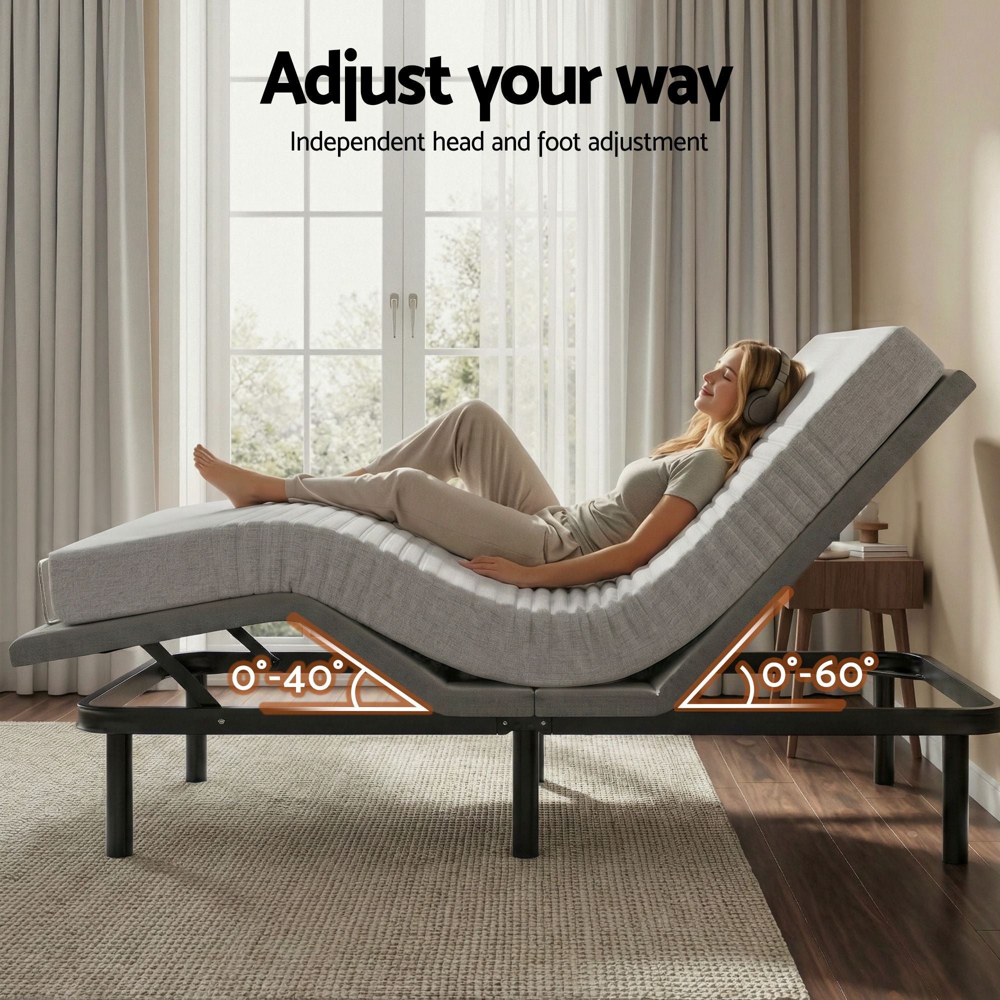 King Bed Frame and Giselle Bedding King Memory Foam Mattress Set, Electric Bed Base with Zero Gravity & 7 Zone Cooling Comfort for Back Pain Relief, Black & Grey, 15cm Thickness - Furniture > Bedroom > Beds & Bed Frames - Rivercity House & Home Co. (ABN 18 642 972 209) - Affordable Modern Furniture Australia