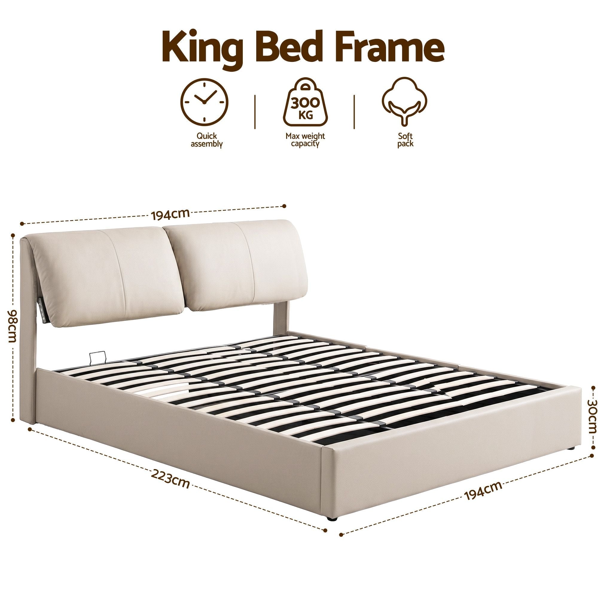 King Bed Frame Gas Lift Storage 3 Drawers Adjustable Headboard Platform Base - Furniture > Bedroom > Beds & Bed Frames - Rivercity House & Home Co. (ABN 18 642 972 209) - Affordable Modern Furniture Australia