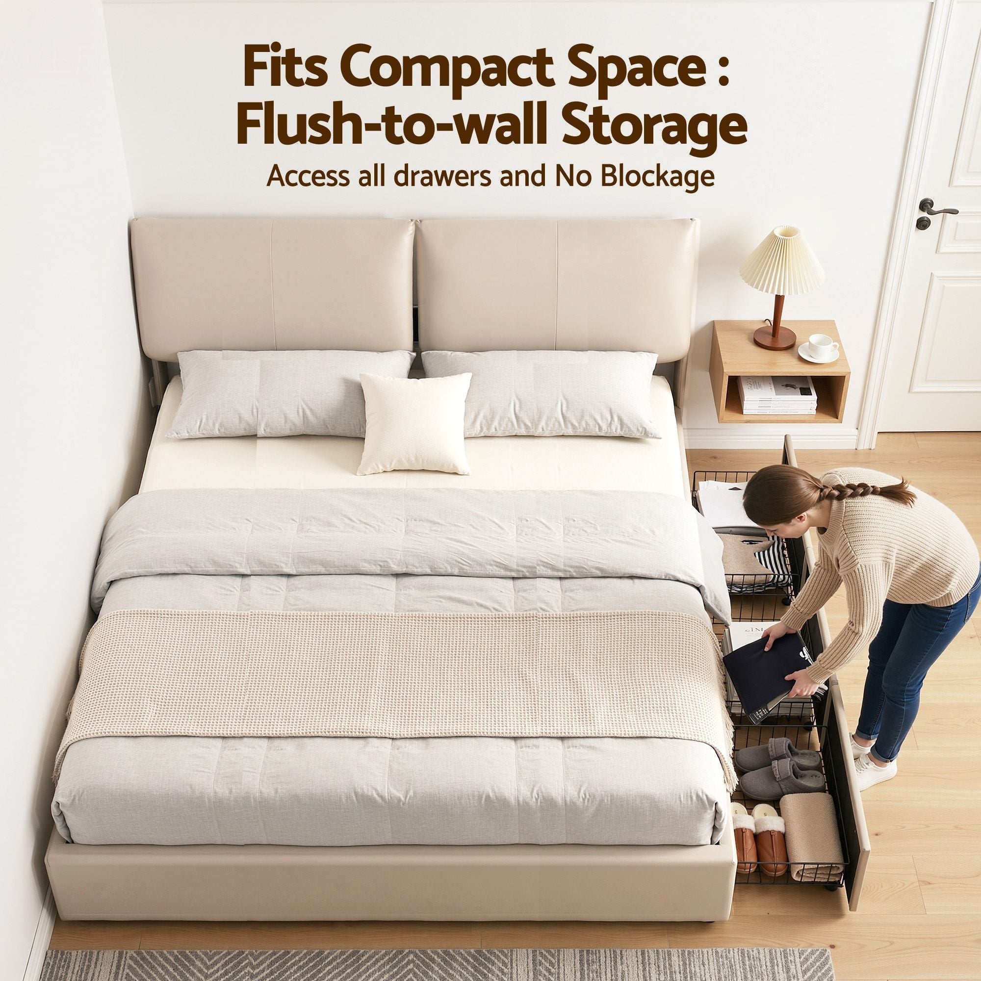King Bed Frame Gas Lift Storage 3 Drawers Adjustable Headboard Platform Base - Furniture > Bedroom > Beds & Bed Frames - Rivercity House & Home Co. (ABN 18 642 972 209) - Affordable Modern Furniture Australia