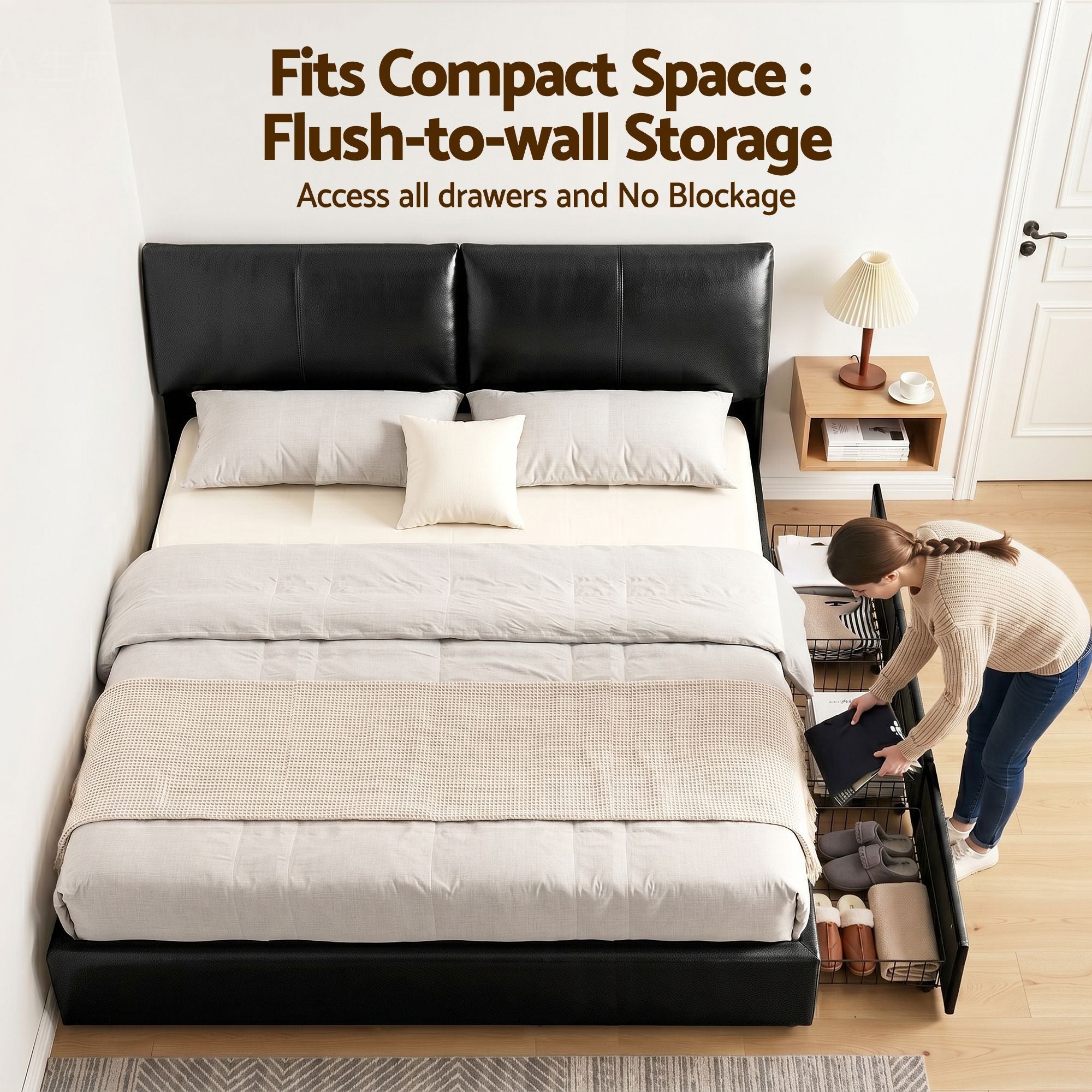 King Bed Frame Gas Lift Storage 3 Drawers Adjustable Headboard Platform Bed Black - Furniture > Bedroom > Beds & Bed Frames - Rivercity House & Home Co. (ABN 18 642 972 209) - Affordable Modern Furniture Australia