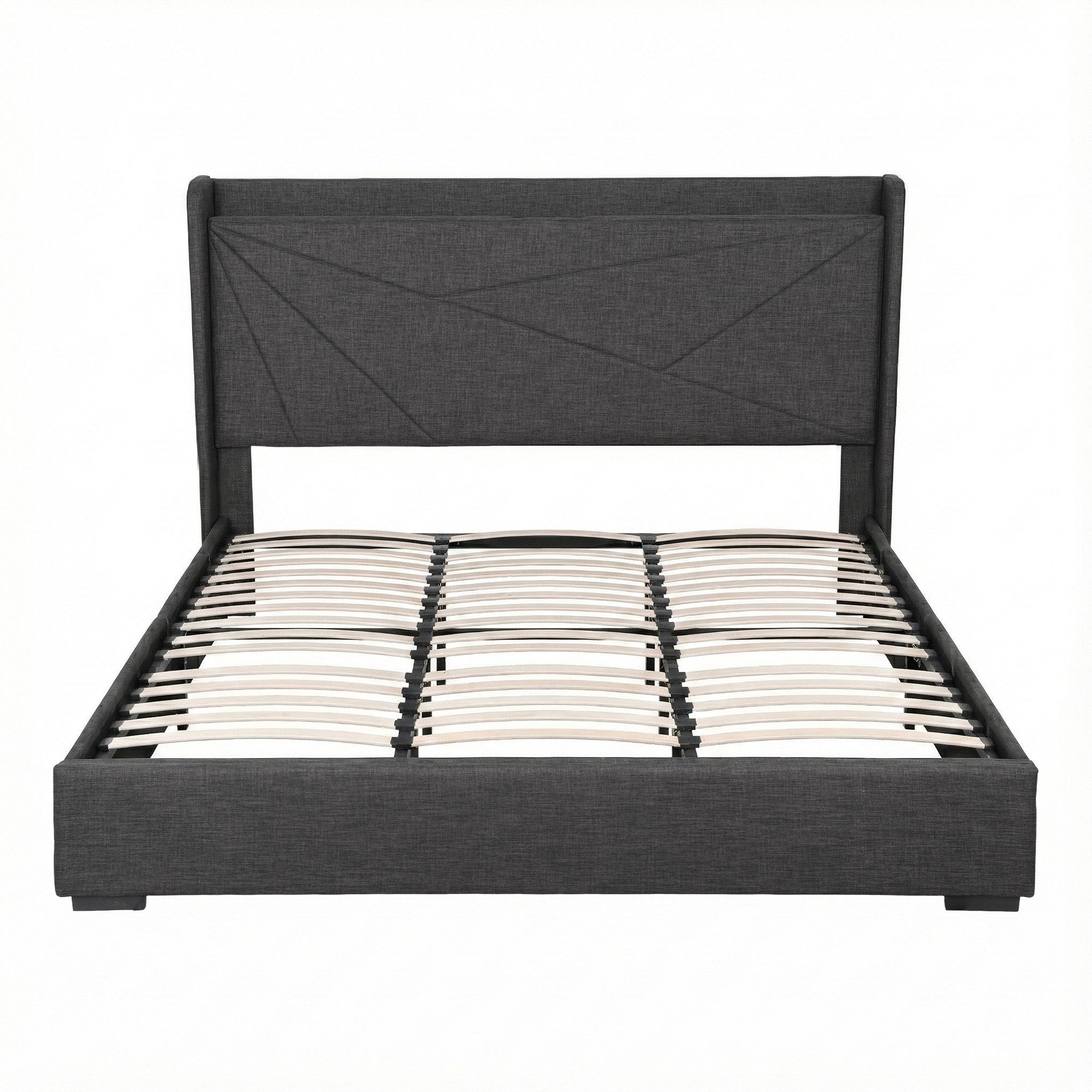 King Bed Frame Gas Lift Storage Bed with Charging Ports Upholstered Geometric Headboard Charcoal Grey - Furniture > Bedroom > Beds & Bed Frames - Rivercity House & Home Co. (ABN 18 642 972 209) - Affordable Modern Furniture Australia