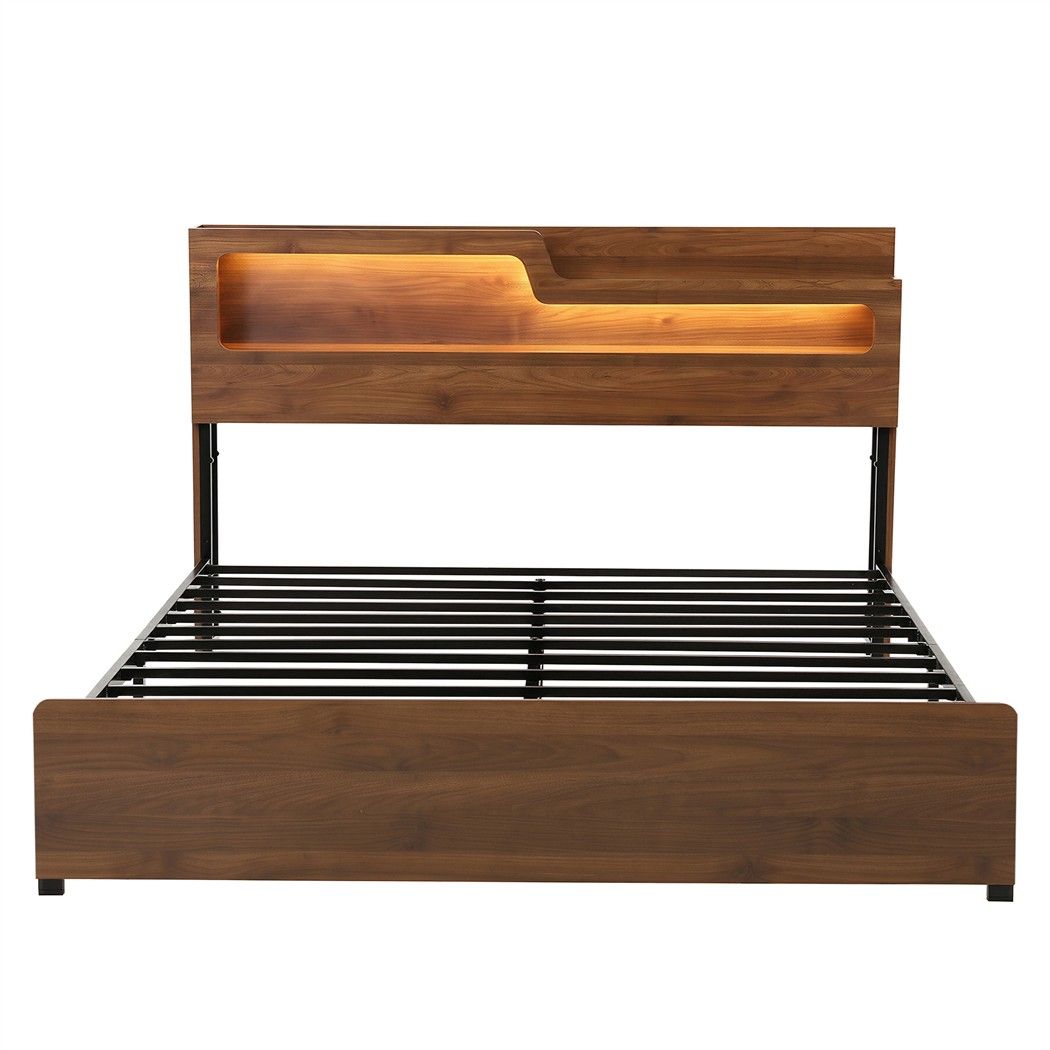 King Bed Frame Metal with Charging Station LED Light Storage Shelf - Furniture > Bedroom > Beds & Bed Frames - Rivercity House & Home Co. (ABN 18 642 972 209) - Affordable Modern Furniture Australia