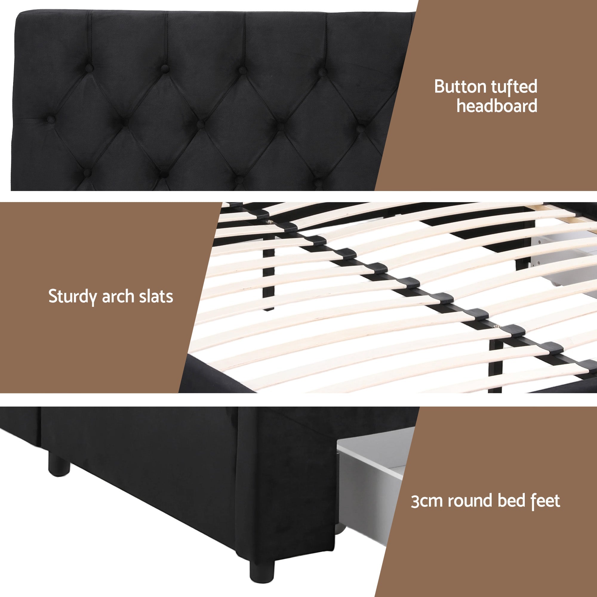 King Bed Frame Storage Charging Station Upholstered 3 Drawers USB Type - C - Furniture > Bedroom > Beds & Bed Frames - Rivercity House & Home Co. (ABN 18 642 972 209) - Affordable Modern Furniture Australia