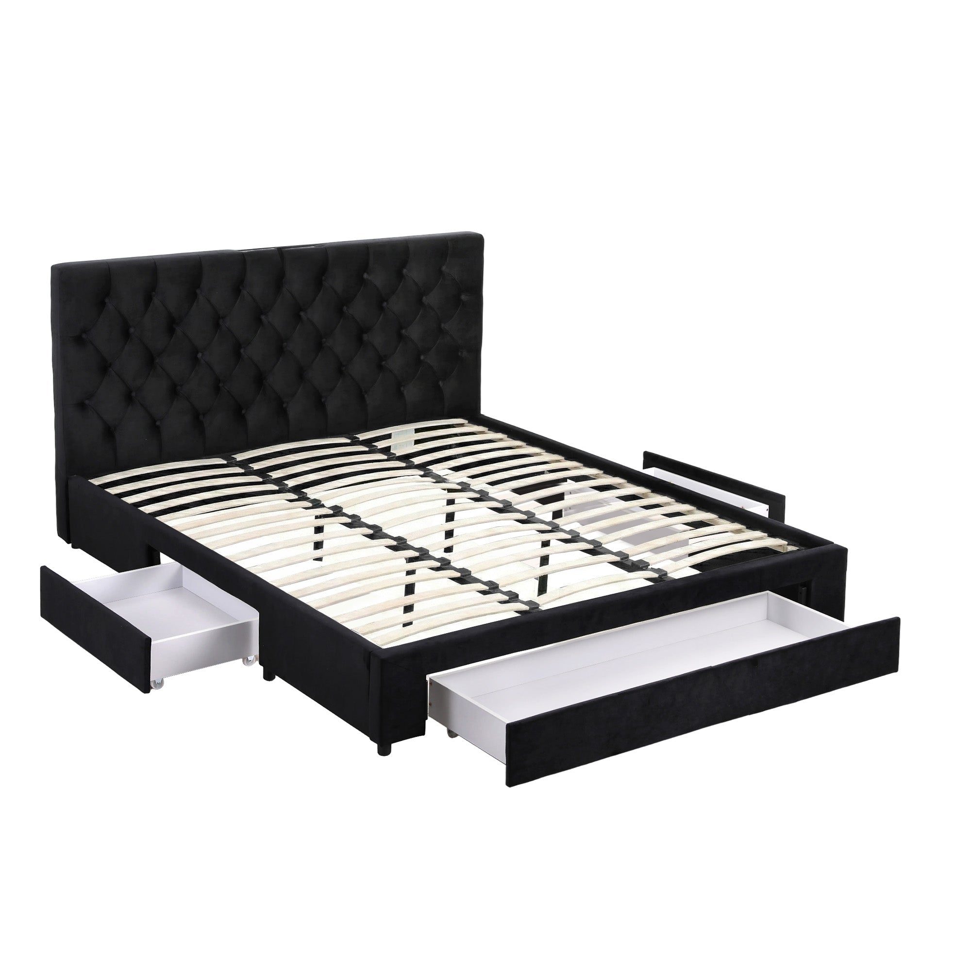 King Bed Frame Storage Charging Station Upholstered 3 Drawers USB Type - C - Furniture > Bedroom > Beds & Bed Frames - Rivercity House & Home Co. (ABN 18 642 972 209) - Affordable Modern Furniture Australia