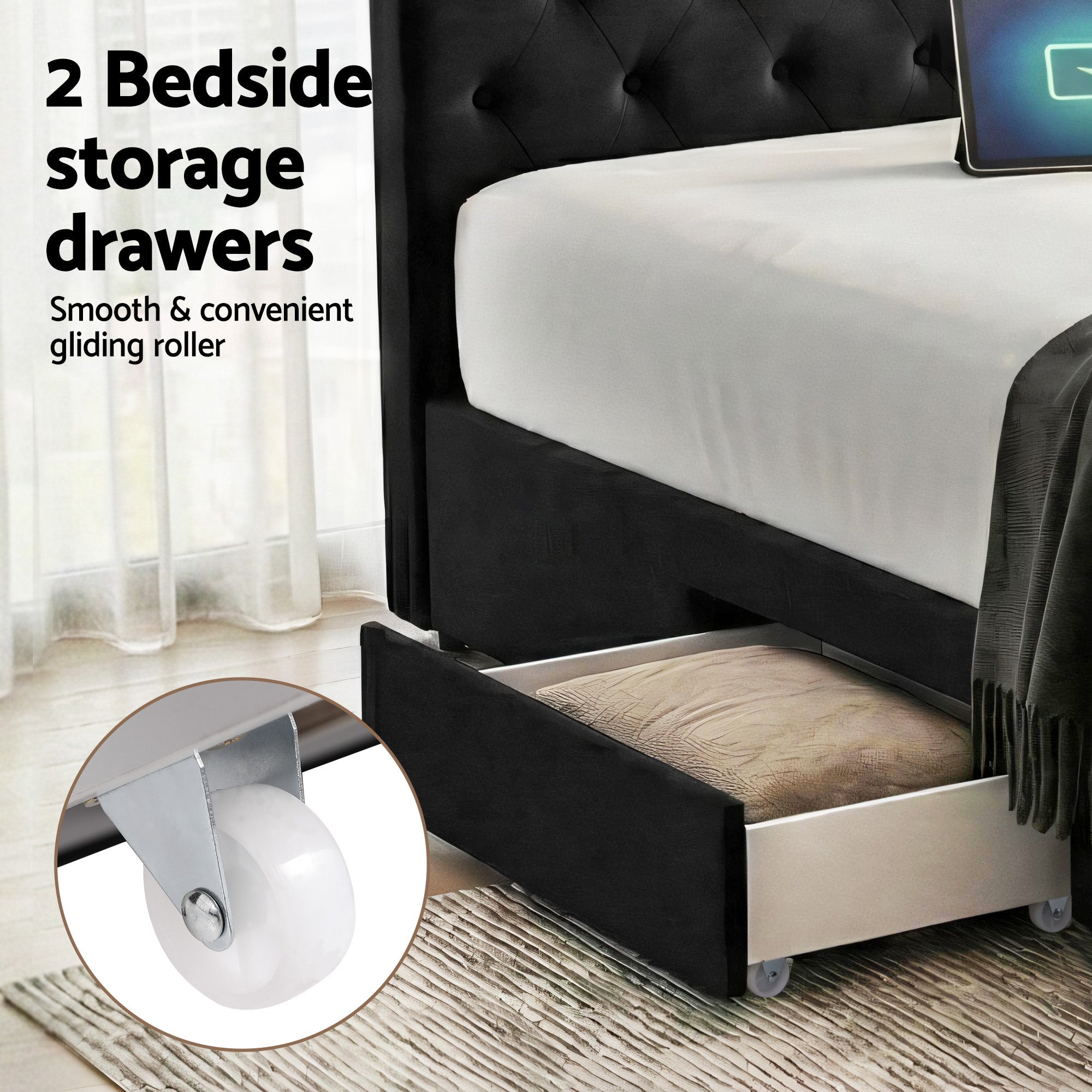 King Bed Frame Storage Charging Station Upholstered 3 Drawers USB Type - C - Furniture > Bedroom > Beds & Bed Frames - Rivercity House & Home Co. (ABN 18 642 972 209) - Affordable Modern Furniture Australia