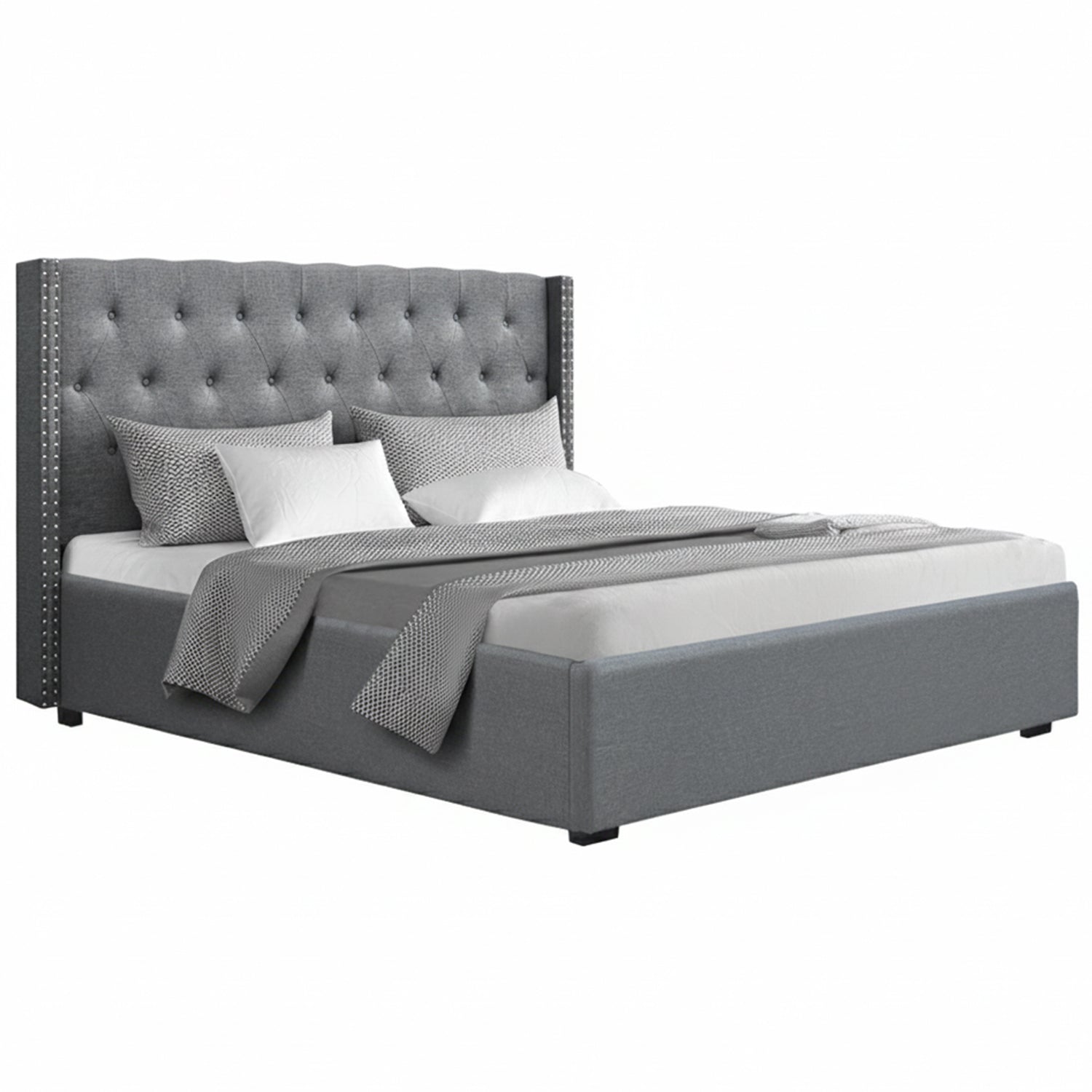 King Bed Frame Storage Tufted Headboard Gas Lift Base Grey - Furniture > Bedroom > Beds & Bed Frames - Rivercity House & Home Co. (ABN 18 642 972 209) - Affordable Modern Furniture Australia