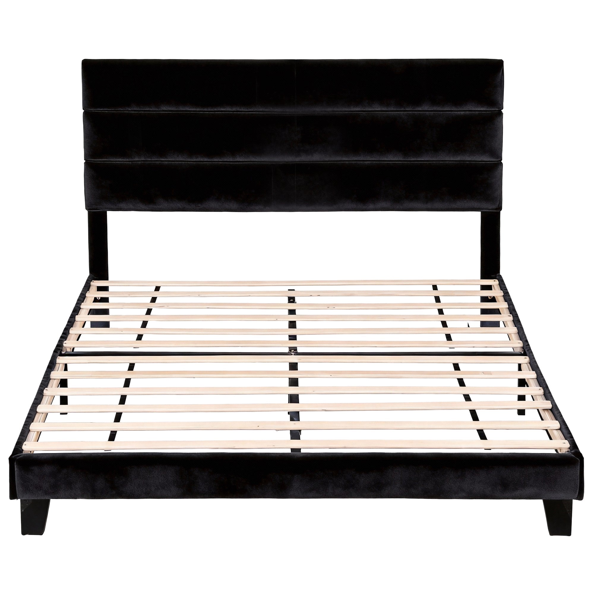 King Bed Frame Upholstered Platform Base with Geometric Headboard Black Velvet - Furniture > Bedroom > Beds & Bed Frames - Rivercity House & Home Co. (ABN 18 642 972 209) - Affordable Modern Furniture Australia