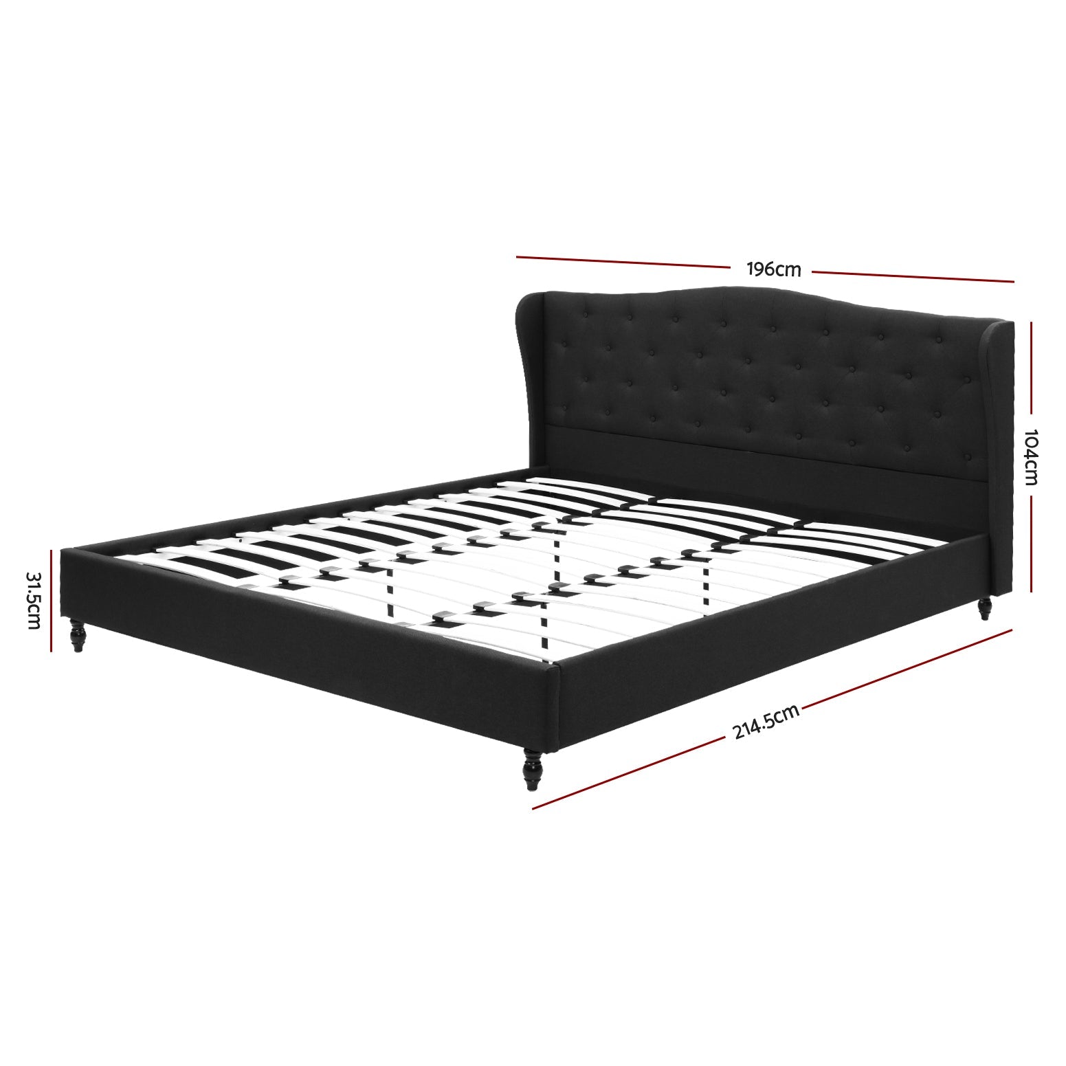 King Bed Frame Wingback Headboard Charcoal Grey Linen Upholstered Platform Bed Base - Furniture > Bedroom > Beds & Bed Frames - Rivercity House & Home Co. (ABN 18 642 972 209) - Affordable Modern Furniture Australia