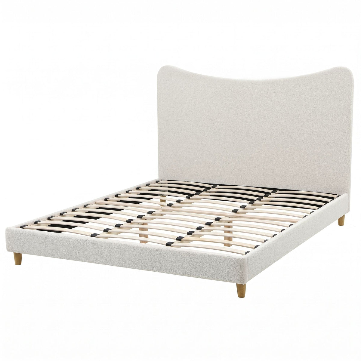 King Bed Frame with Boucle Curved Headboard, 300kg Capacity - Beige - Furniture > Bedroom > Beds & Bed Frames - Rivercity House & Home Co. (ABN 18 642 972 209) - Affordable Modern Furniture Australia