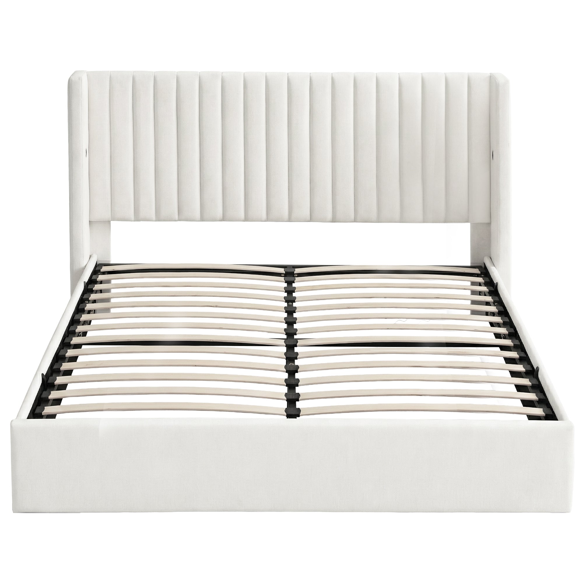 King Bed Frame with Gaslift Storage USB Type - C Charging Ports Velvet Upholstery White - Furniture > Bedroom > Beds & Bed Frames - Rivercity House & Home Co. (ABN 18 642 972 209) - Affordable Modern Furniture Australia