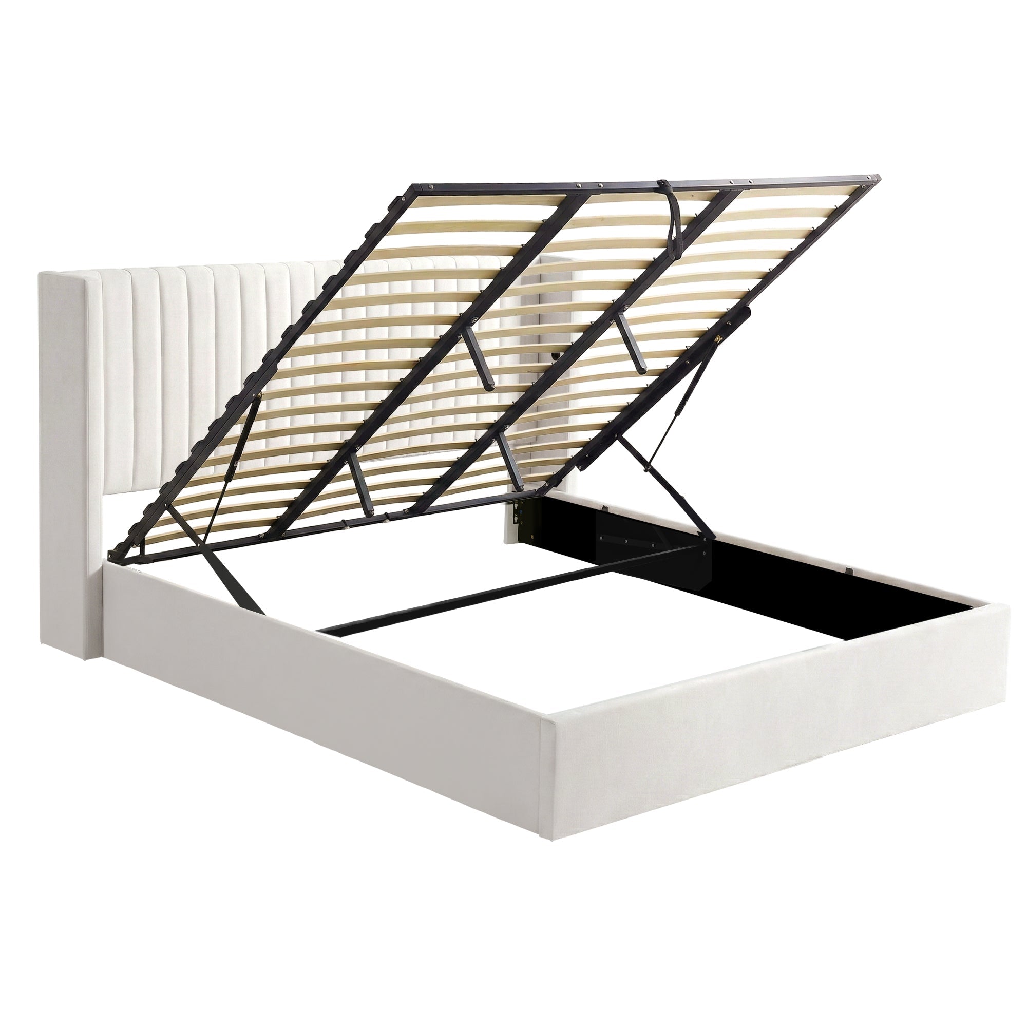 King Bed Frame with Gaslift Storage USB Type - C Charging Ports Velvet Upholstery White - Furniture > Bedroom > Beds & Bed Frames - Rivercity House & Home Co. (ABN 18 642 972 209) - Affordable Modern Furniture Australia