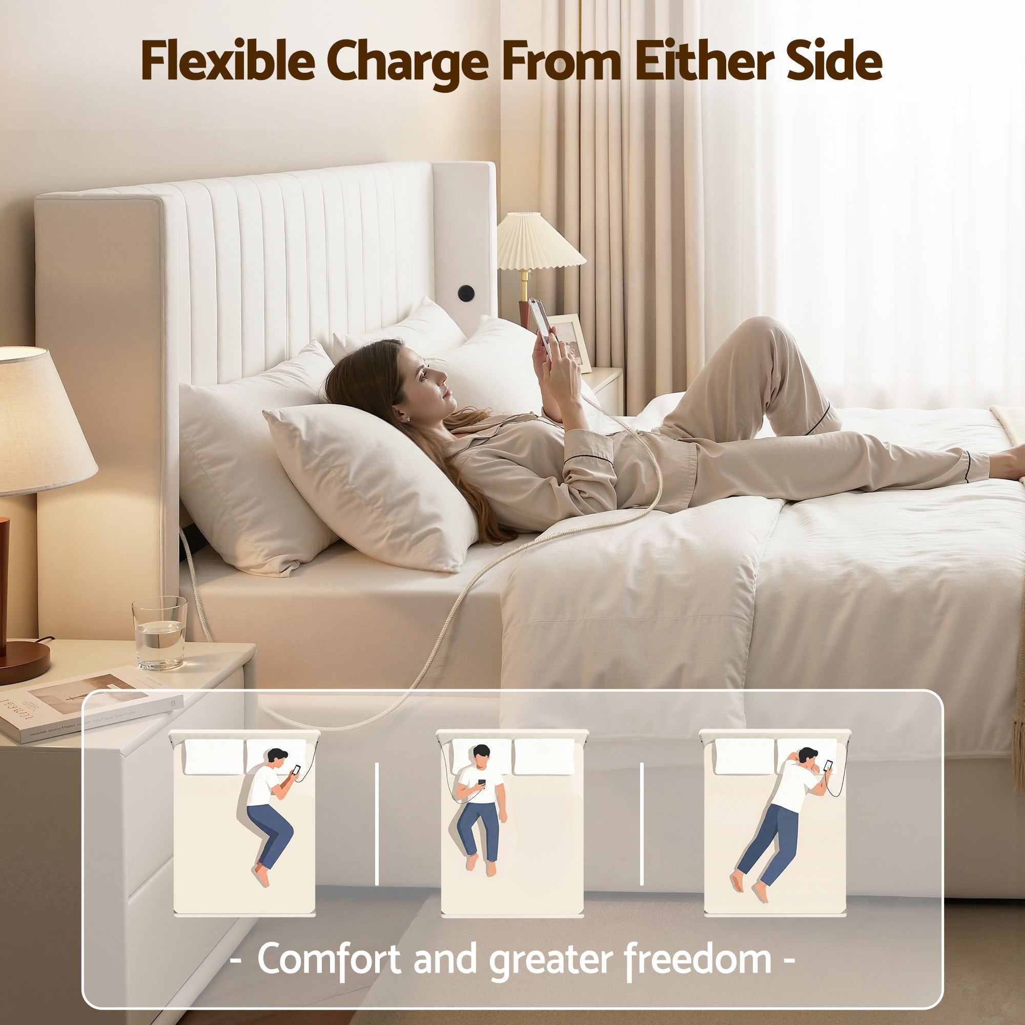King Bed Frame with Gaslift Storage USB Type - C Charging Ports Velvet Upholstery White - Furniture > Bedroom > Beds & Bed Frames - Rivercity House & Home Co. (ABN 18 642 972 209) - Affordable Modern Furniture Australia