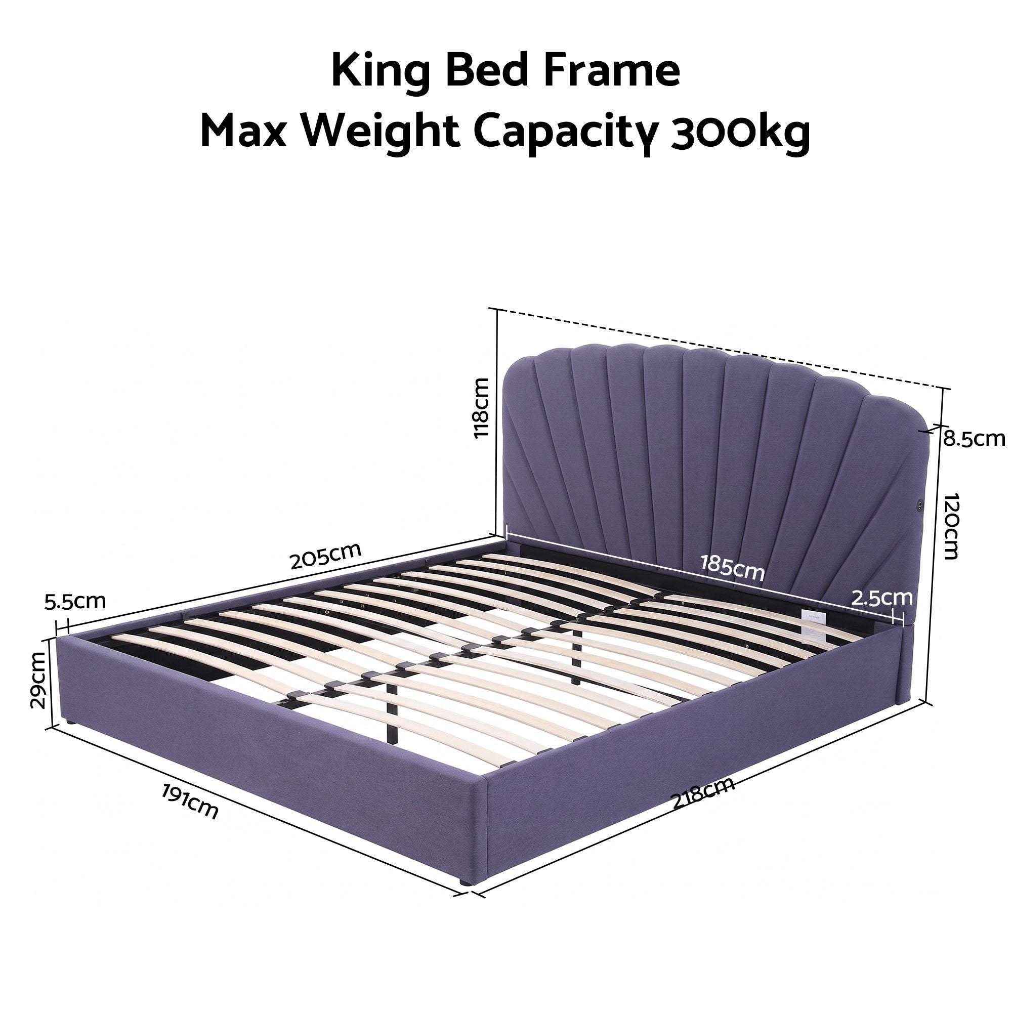King Bed Frame with Hydraulic Lift Storage and USB Ports - Grey - Furniture > Bedroom > Beds & Bed Frames - Rivercity House & Home Co. (ABN 18 642 972 209) - Affordable Modern Furniture Australia
