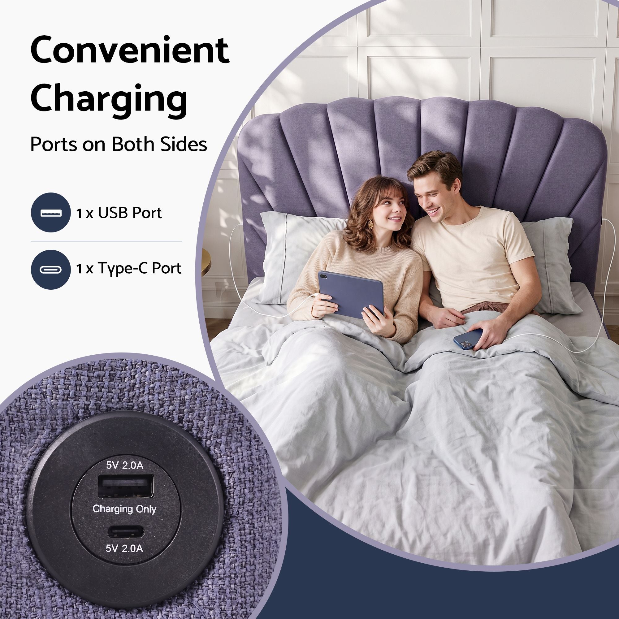 King Bed Frame with Hydraulic Lift Storage and USB Ports - Grey - Furniture > Bedroom > Beds & Bed Frames - Rivercity House & Home Co. (ABN 18 642 972 209) - Affordable Modern Furniture Australia