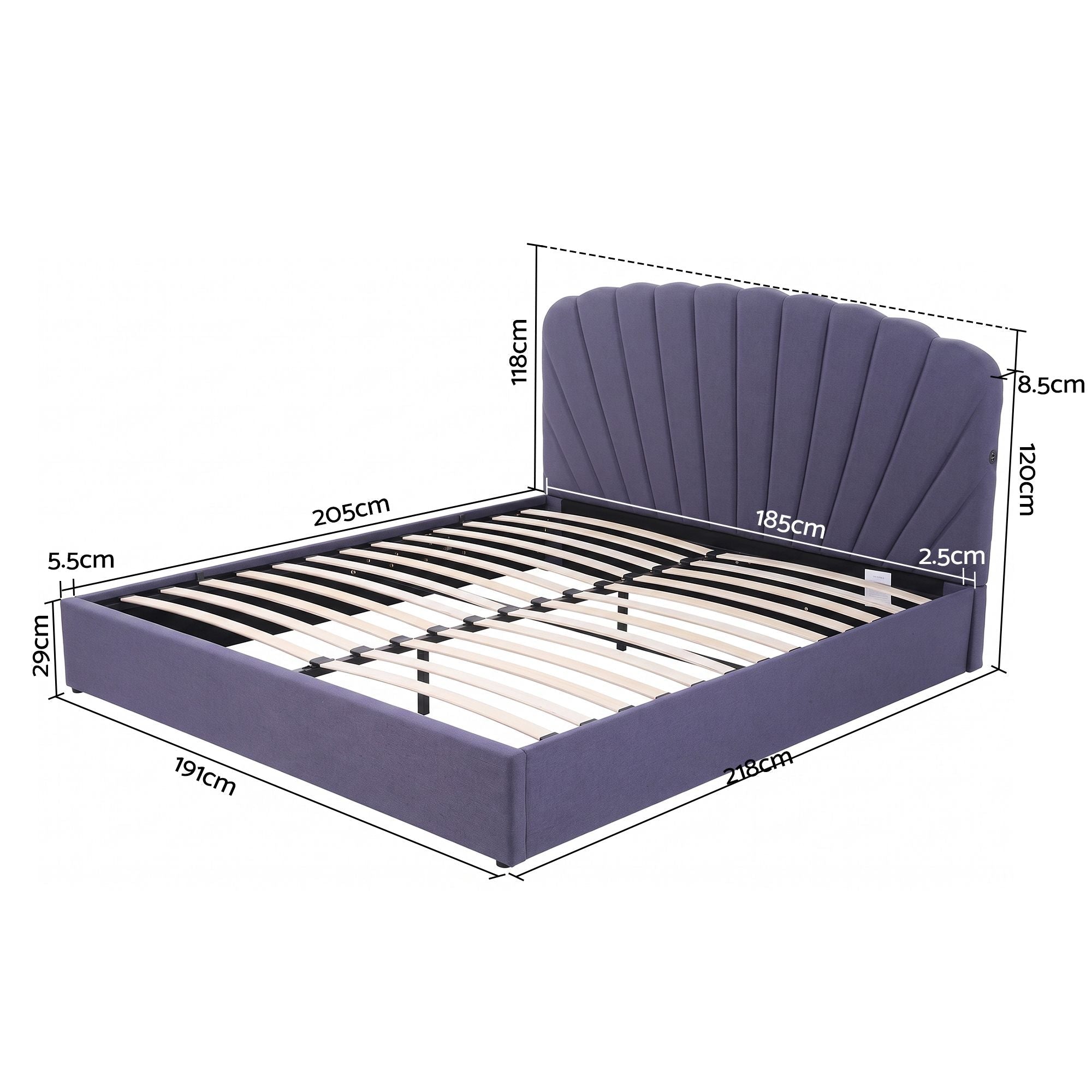 King Bed Frame with Hydraulic Lift Storage and USB Ports - Grey - Furniture > Bedroom > Beds & Bed Frames - Rivercity House & Home Co. (ABN 18 642 972 209) - Affordable Modern Furniture Australia