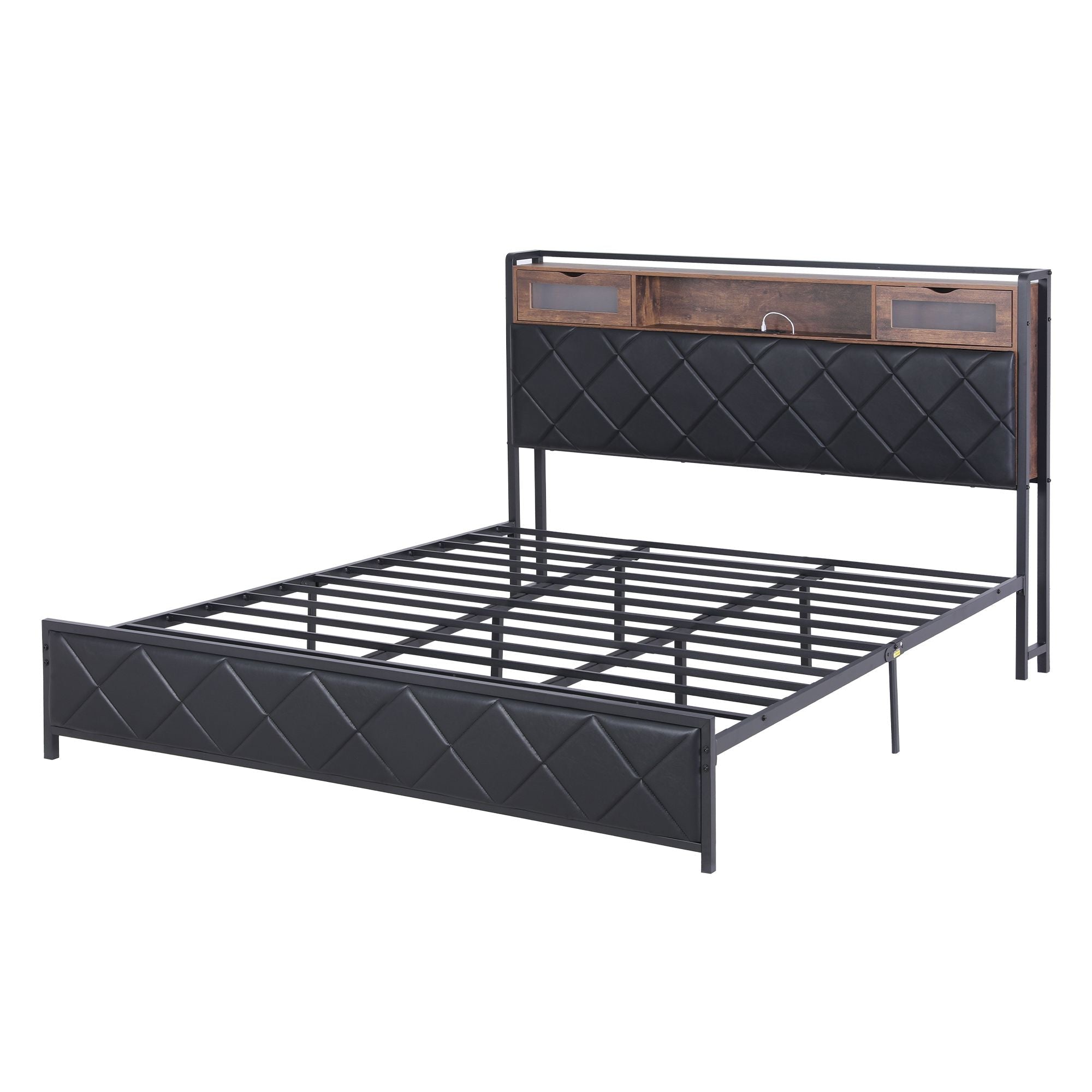 King Bed Frame with LED Lights and Storage Headboard Charging Station - Furniture > Bedroom > Beds & Bed Frames - Rivercity House & Home Co. (ABN 18 642 972 209) - Affordable Modern Furniture Australia