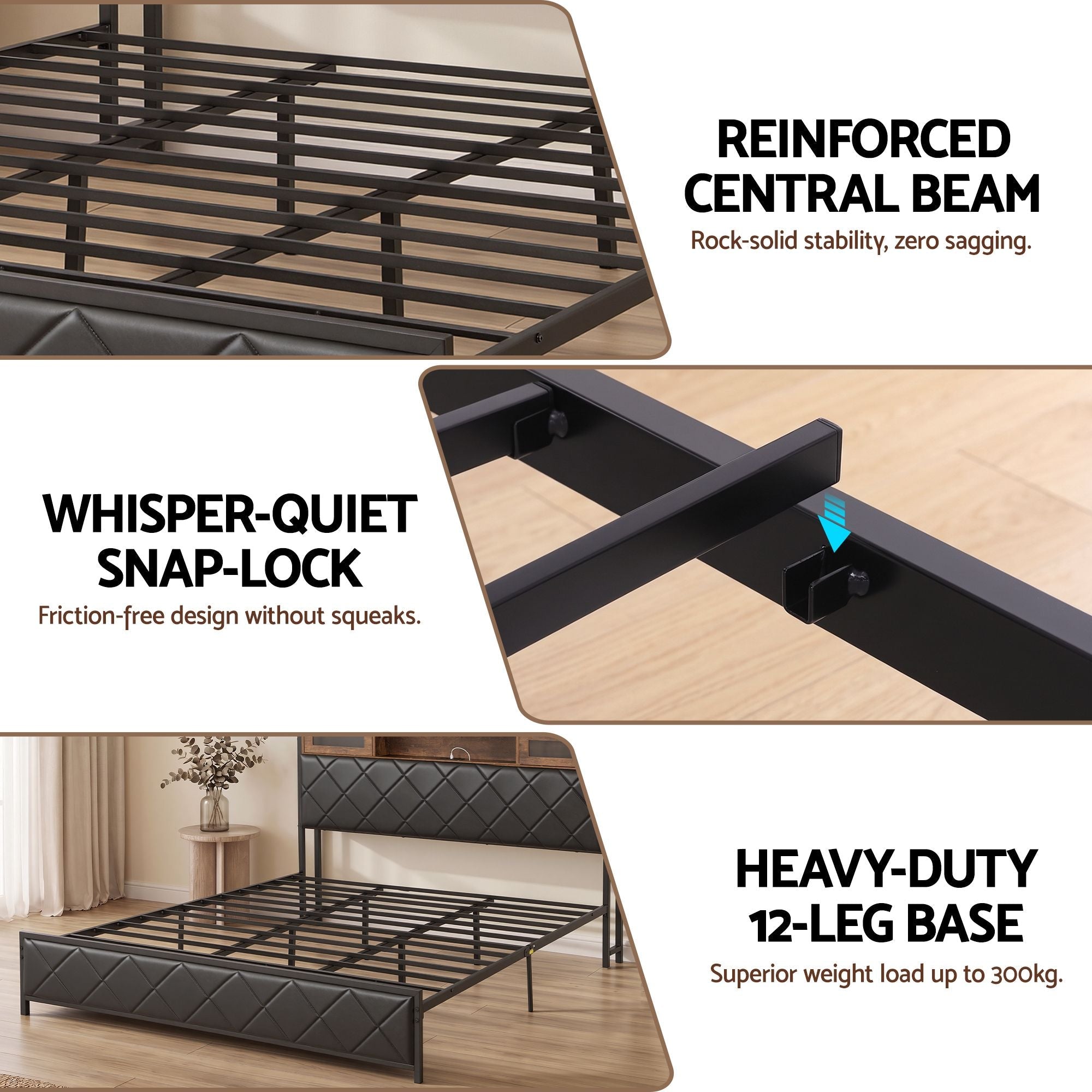 King Bed Frame with LED Lights and Storage Headboard Charging Station - Furniture > Bedroom > Beds & Bed Frames - Rivercity House & Home Co. (ABN 18 642 972 209) - Affordable Modern Furniture Australia