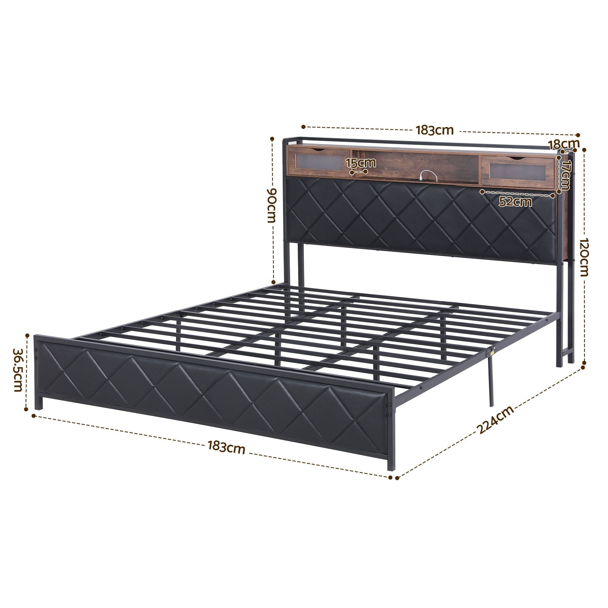King Bed Frame with LED Lights and Storage Headboard Charging Station - Furniture > Bedroom > Beds & Bed Frames - Rivercity House & Home Co. (ABN 18 642 972 209) - Affordable Modern Furniture Australia