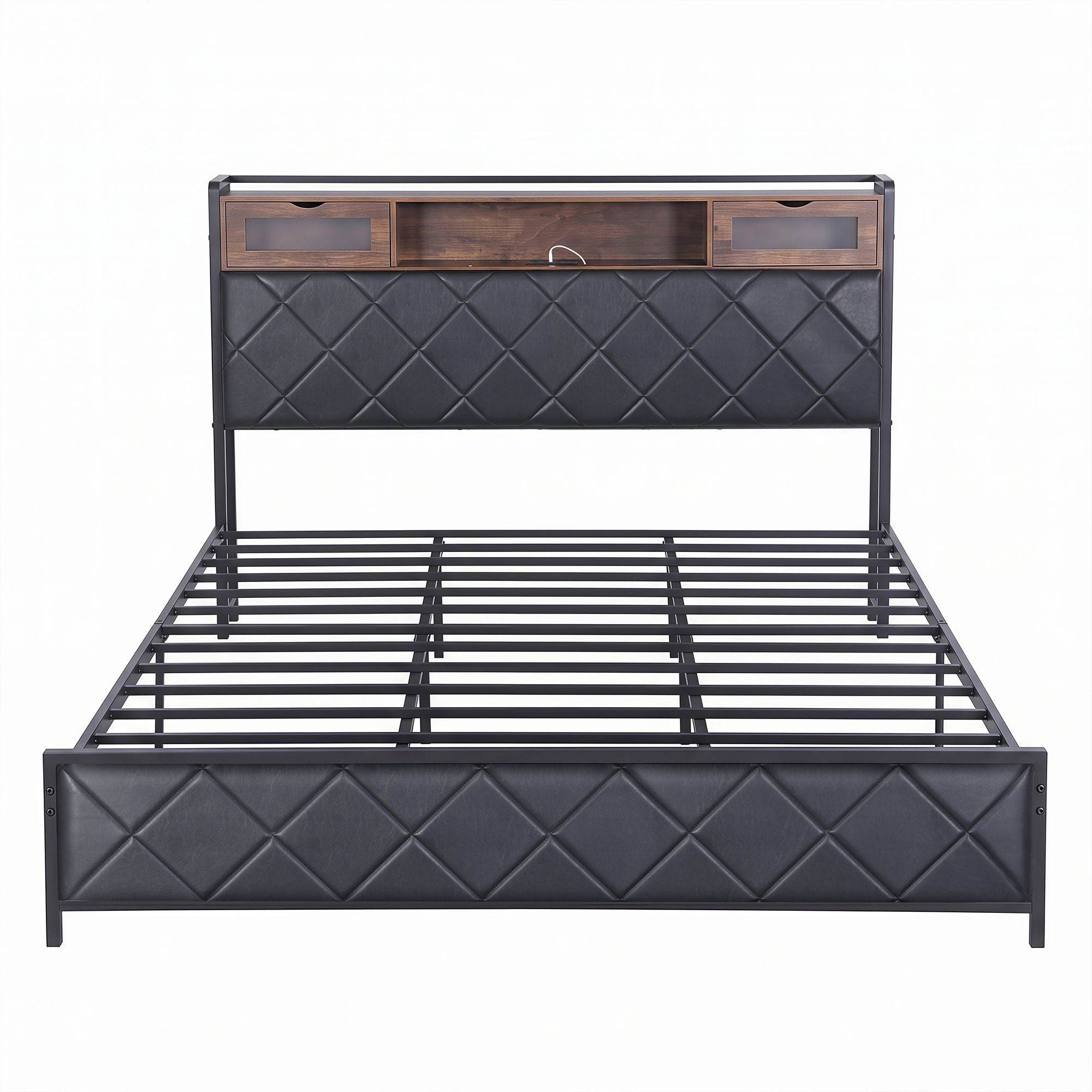 King Bed Frame with LED Lights and Storage Headboard Charging Station - Furniture > Bedroom > Beds & Bed Frames - Rivercity House & Home Co. (ABN 18 642 972 209) - Affordable Modern Furniture Australia