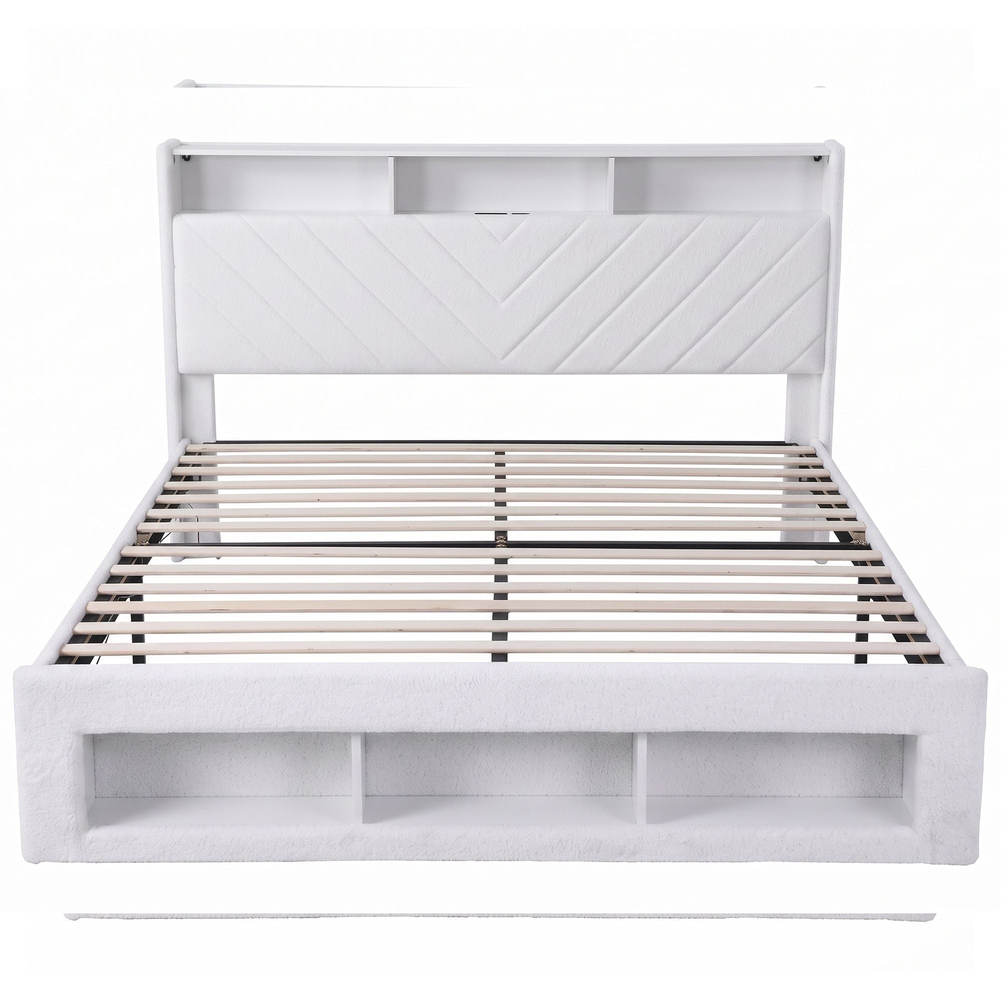 King Bed Frame with Storage, Charging Station & LED Mood Lighting - White - Furniture > Bedroom > Beds & Bed Frames - Rivercity House & Home Co. (ABN 18 642 972 209) - Affordable Modern Furniture Australia