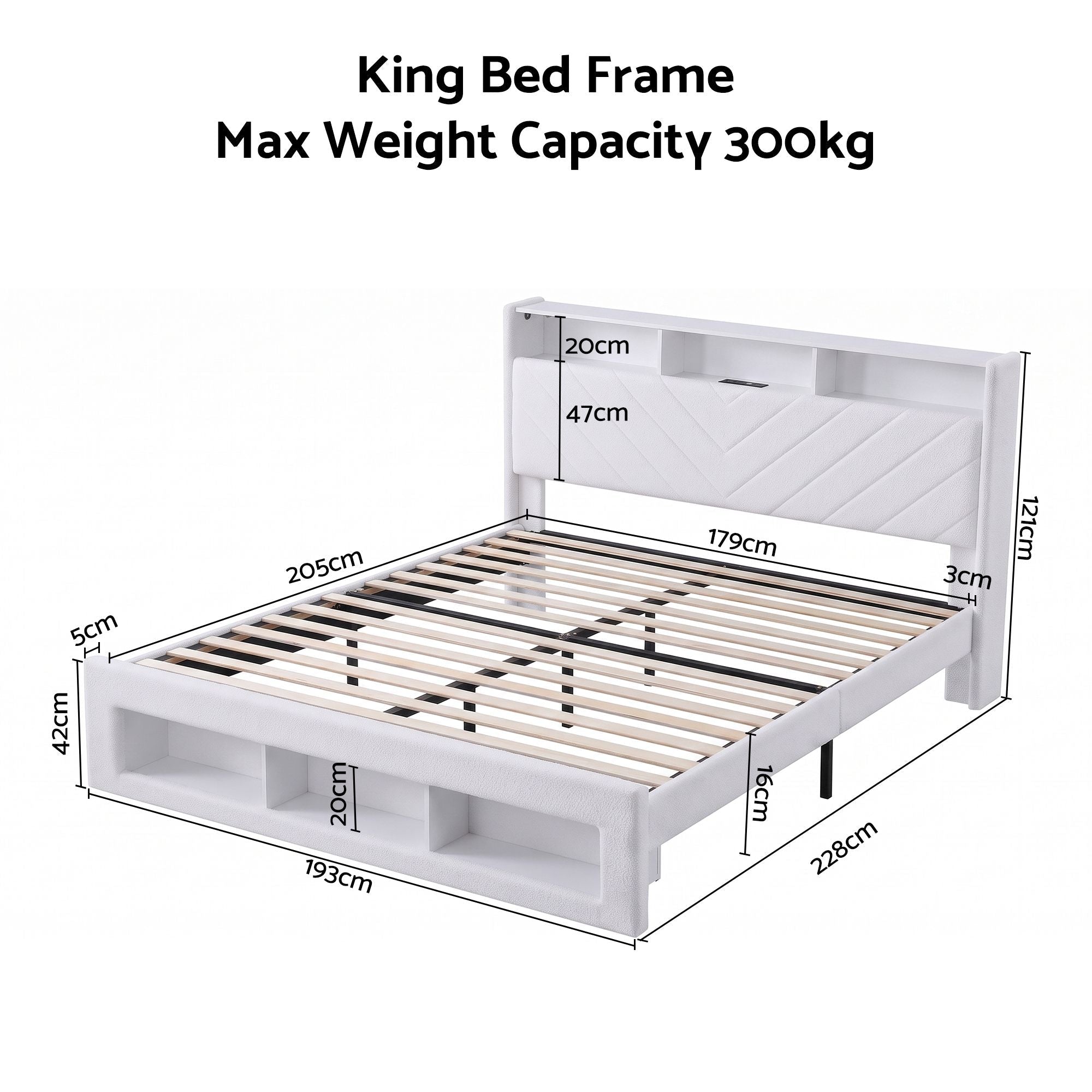King Bed Frame with Storage, Charging Station & LED Mood Lighting - White - Furniture > Bedroom > Beds & Bed Frames - Rivercity House & Home Co. (ABN 18 642 972 209) - Affordable Modern Furniture Australia