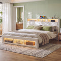 King Bed Frame with Storage, Charging Station & LED Mood Lighting - White