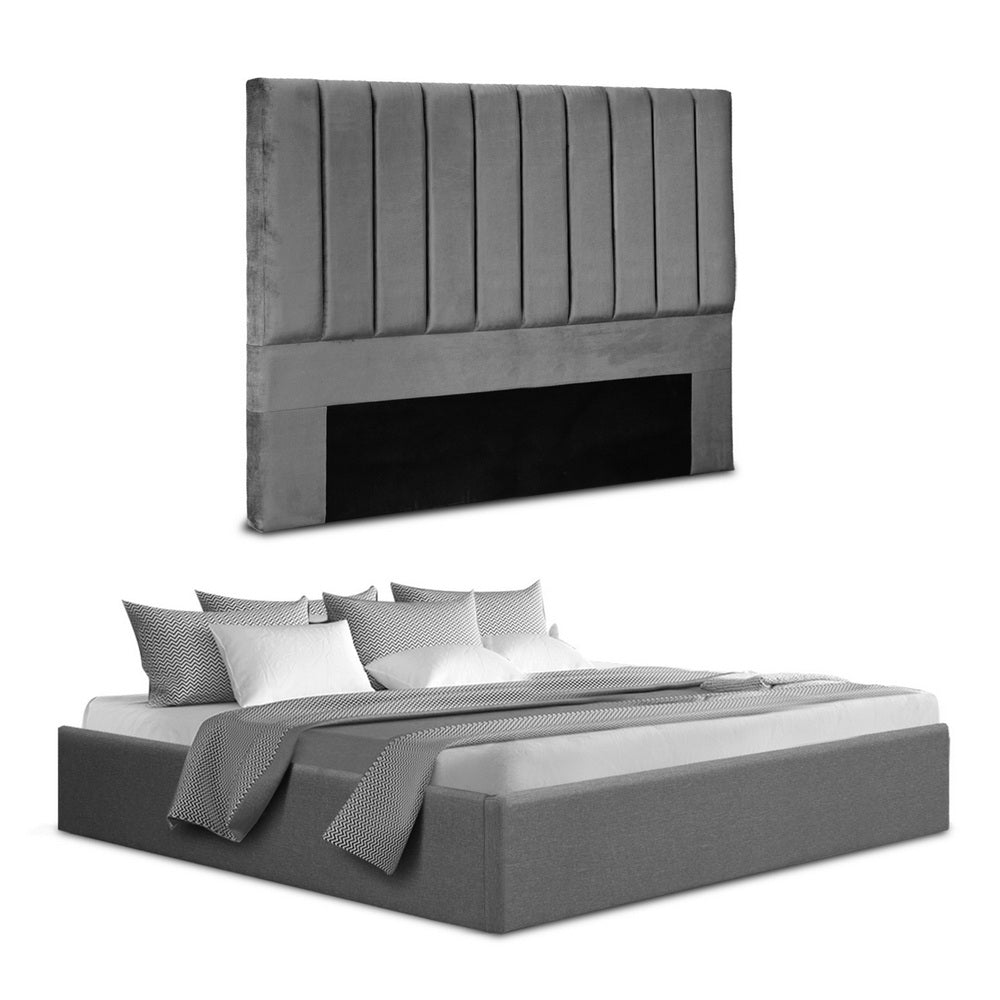 King Bed Frame with Storage Grey Velvet Headboard Gas Lift Platform Base - Furniture > Bedroom > Beds & Bed Frames - Rivercity House & Home Co. (ABN 18 642 972 209) - Affordable Modern Furniture Australia