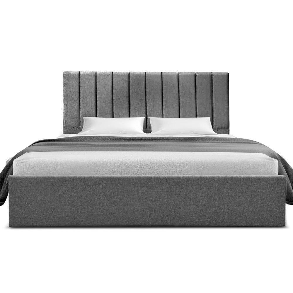 King Bed Frame with Storage Grey Velvet Headboard Gas Lift Platform Base - Furniture > Bedroom > Beds & Bed Frames - Rivercity House & Home Co. (ABN 18 642 972 209) - Affordable Modern Furniture Australia