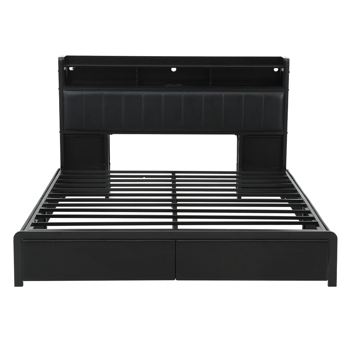 King Bed Frame with Storage Headboard, 2 Drawers, Charging Station & LED Light - Black - Furniture > Bedroom > Beds & Bed Frames - Rivercity House & Home Co. (ABN 18 642 972 209) - Affordable Modern Furniture Australia