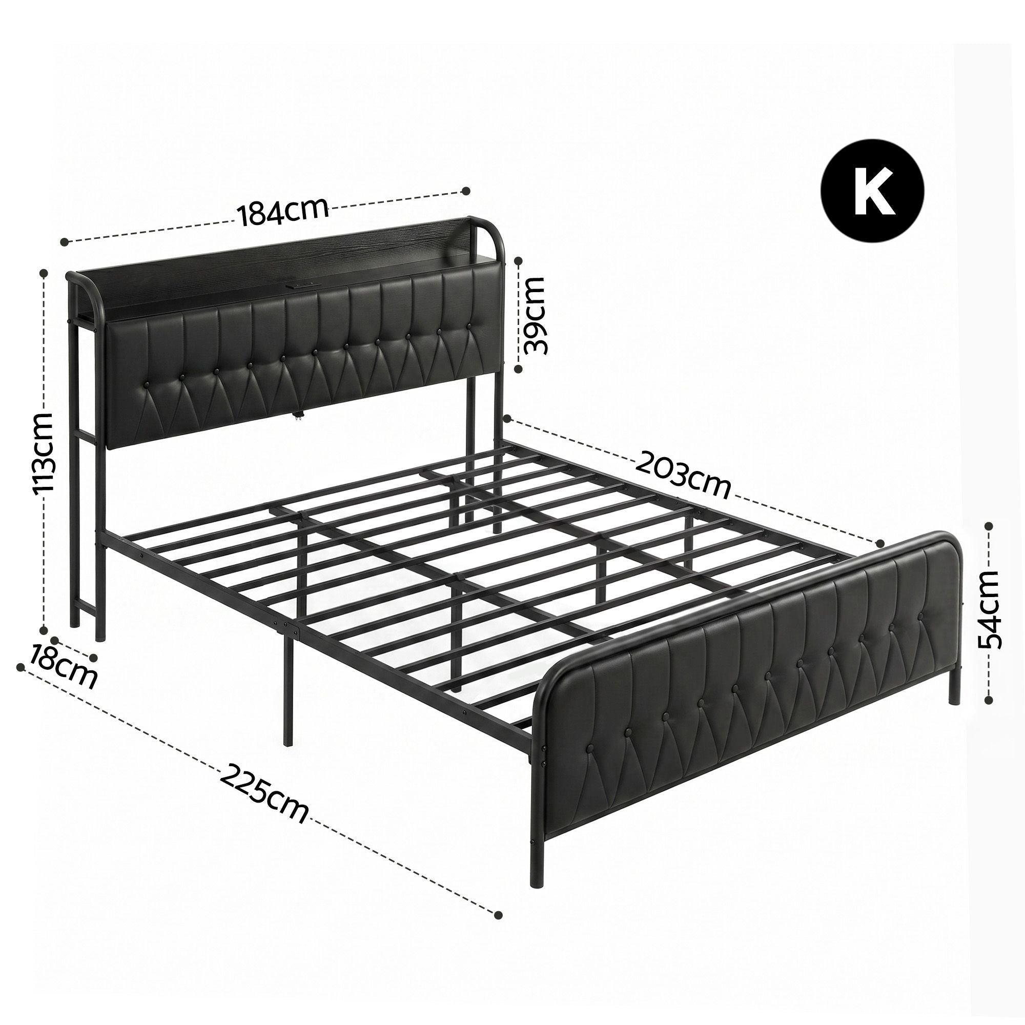 King Bed Frame with Storage Headboard SAA Certified Charging Station - Furniture > Bedroom > Beds & Bed Frames - Rivercity House & Home Co. (ABN 18 642 972 209) - Affordable Modern Furniture Australia