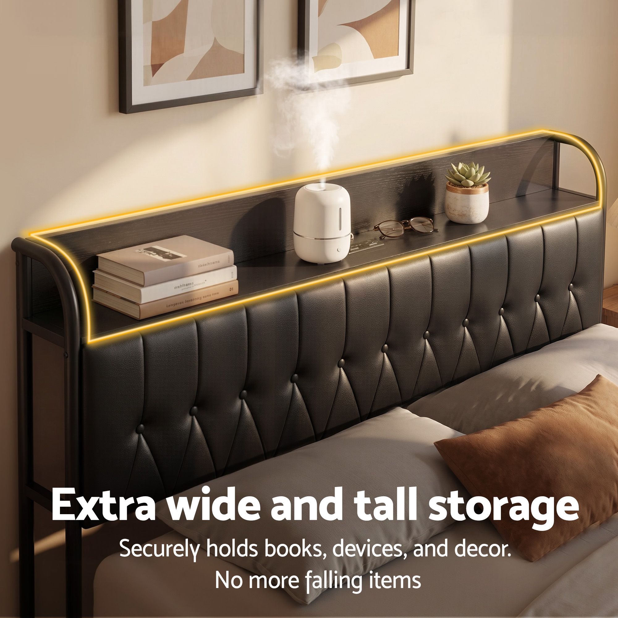 King Bed Frame with Storage Headboard SAA Certified Charging Station - Furniture > Bedroom > Beds & Bed Frames - Rivercity House & Home Co. (ABN 18 642 972 209) - Affordable Modern Furniture Australia