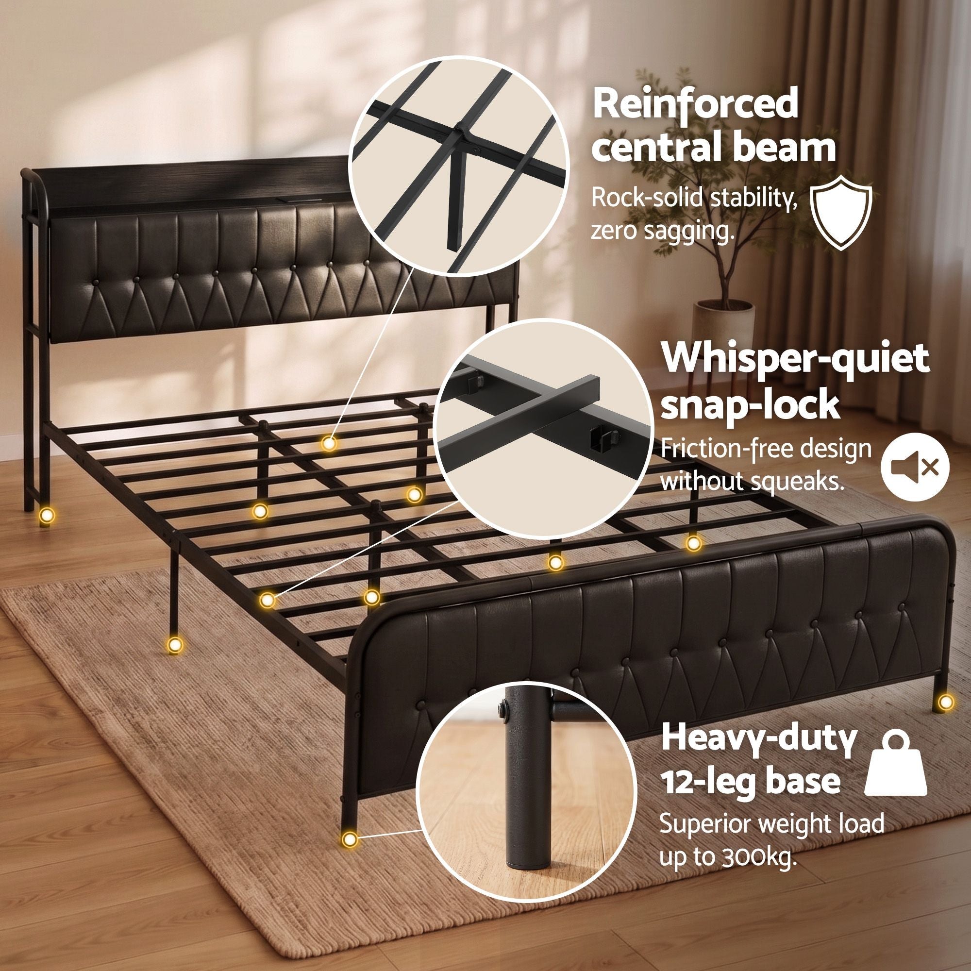 King Bed Frame with Storage Headboard SAA Certified Charging Station - Furniture > Bedroom > Beds & Bed Frames - Rivercity House & Home Co. (ABN 18 642 972 209) - Affordable Modern Furniture Australia