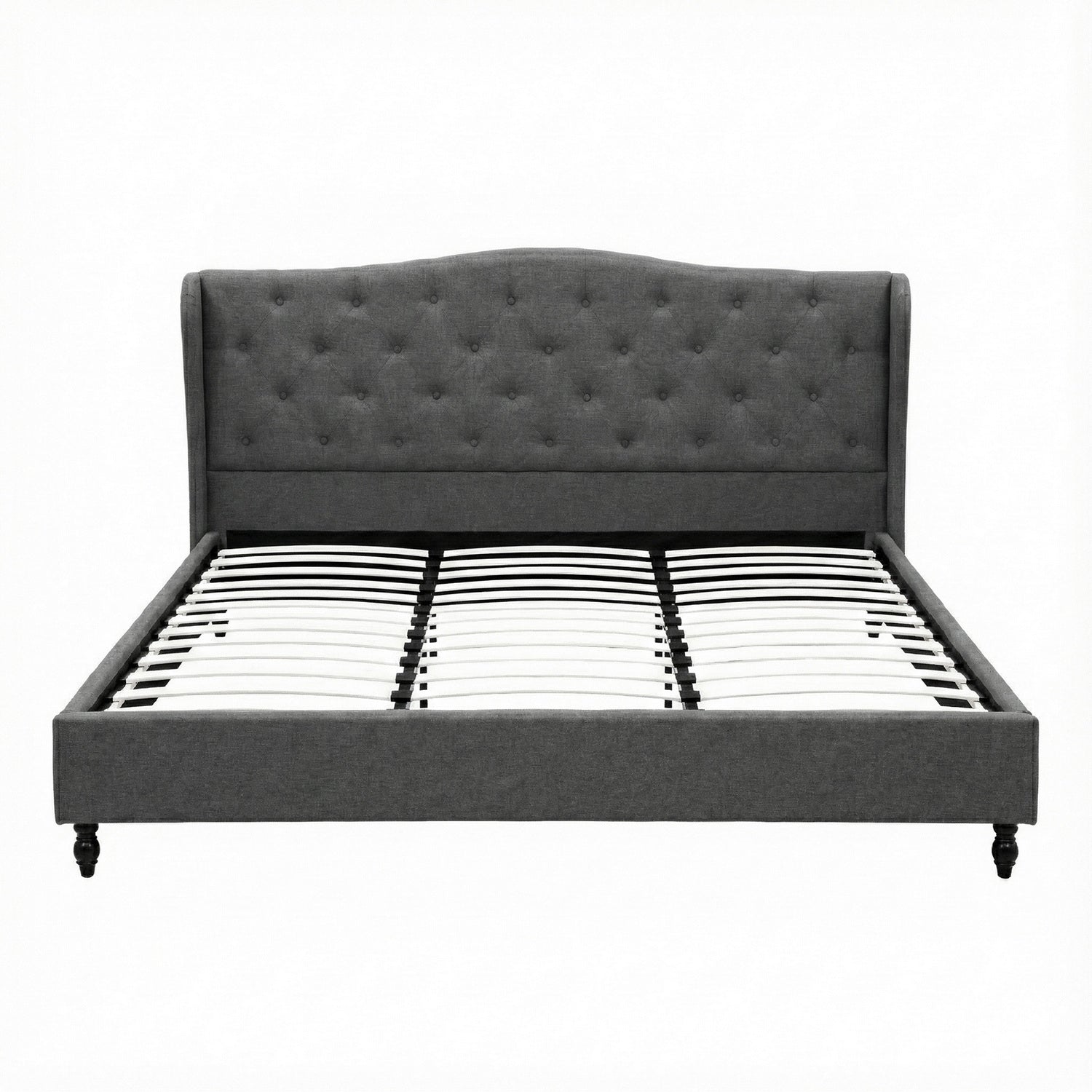 King Bed Frame with Wingback Headboard Grey Linen Upholstered Platform Bed Base - Furniture > Bedroom > Beds & Bed Frames - Rivercity House & Home Co. (ABN 18 642 972 209) - Affordable Modern Furniture Australia