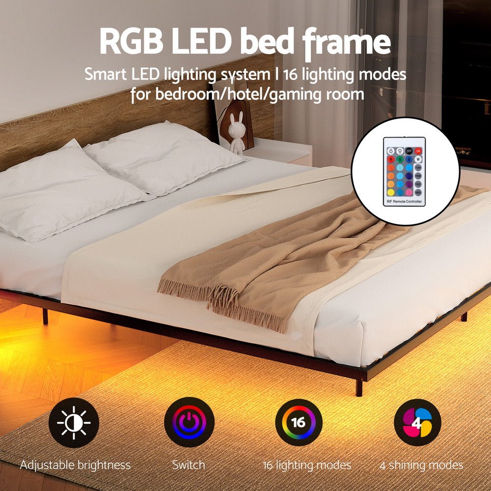 King Bed Frame,Floating Metal Bed Frame with Smart LED Lights - Sturdy Metal Platform Bed Base, Silent Design, Tool - Free Assembly, 300KG Capacity for Home/Hotel/Master Bedroom - Furniture > Bedroom > Beds & Bed Frames - Rivercity House & Home Co. (ABN 18 642 972 209) - Affordable Modern Furniture Australia