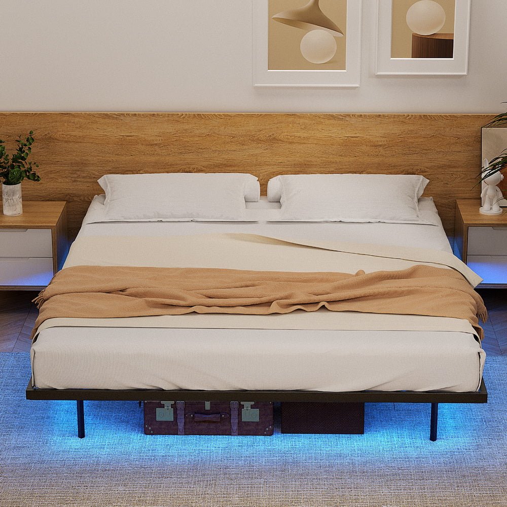 King Bed Frame,Floating Metal Bed Frame with Smart LED Lights - Sturdy Metal Platform Bed Base, Silent Design, Tool - Free Assembly, 300KG Capacity for Home/Hotel/Master Bedroom - Furniture > Bedroom > Beds & Bed Frames - Rivercity House & Home Co. (ABN 18 642 972 209) - Affordable Modern Furniture Australia