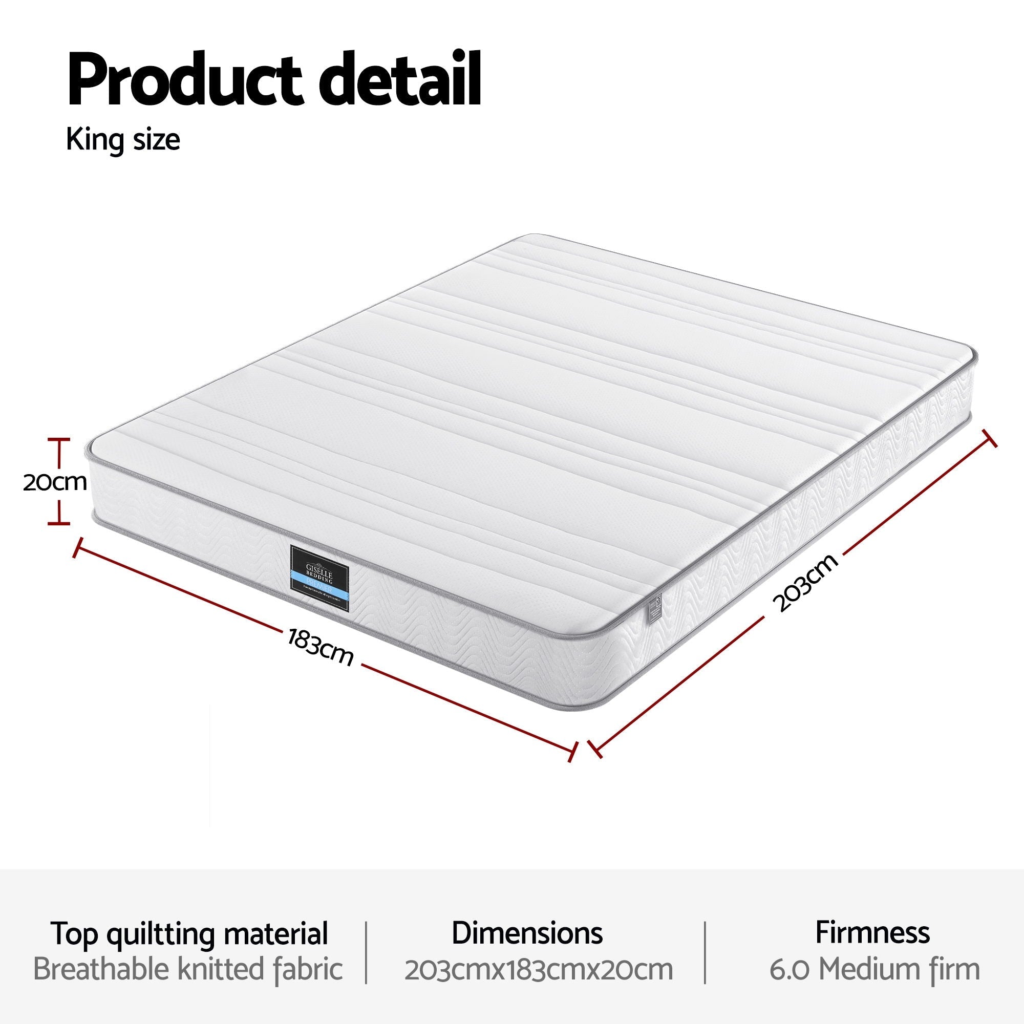 King Mattress 20cm with Reinforced Edge Support Egg - Crate Foam - Furniture > Mattresses > King Size Mattress - Rivercity House & Home Co. (ABN 18 642 972 209) - Affordable Modern Furniture Australia