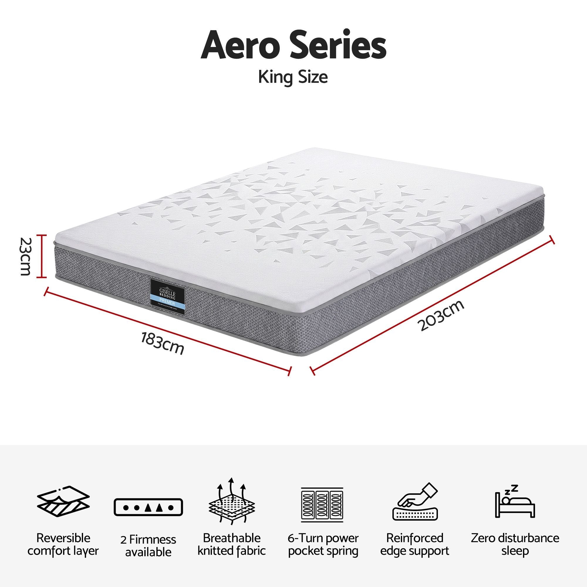 King Mattress 23cm Pocket Spring Mattress with Adjustable Firmness Reversible Foam Layer for Medium Firm & Firm Support Motion Isolation Bedroom Bed - Furniture > Mattresses > King Size Mattress - Rivercity House & Home Co. (ABN 18 642 972 209) - Affordable Modern Furniture Australia