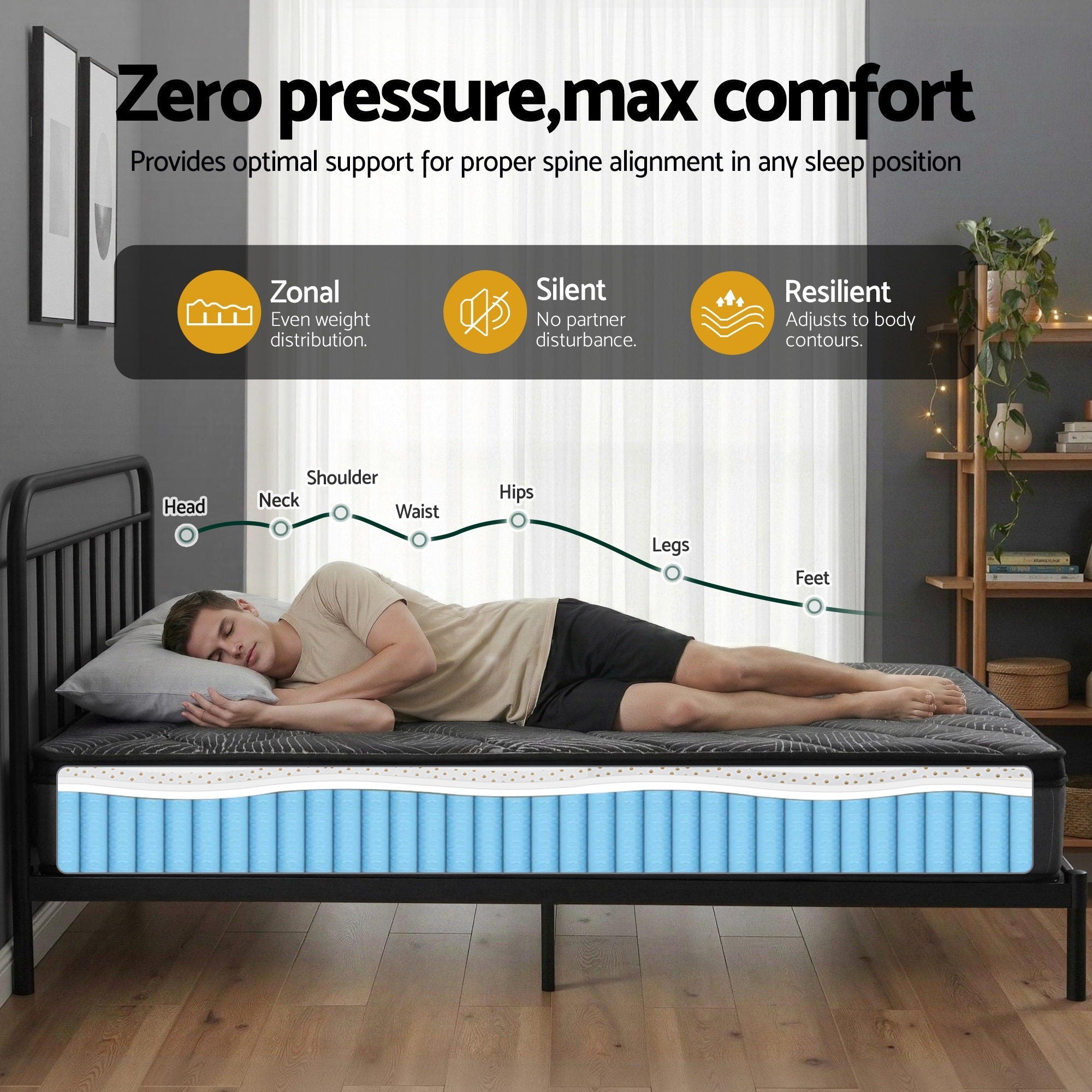 King Mattress 25cm Pocket Spring Latex Euro Top Medium Firm Bed - Furniture > Mattresses > King Size Mattress - Rivercity House & Home Co. (ABN 18 642 972 209) - Affordable Modern Furniture Australia