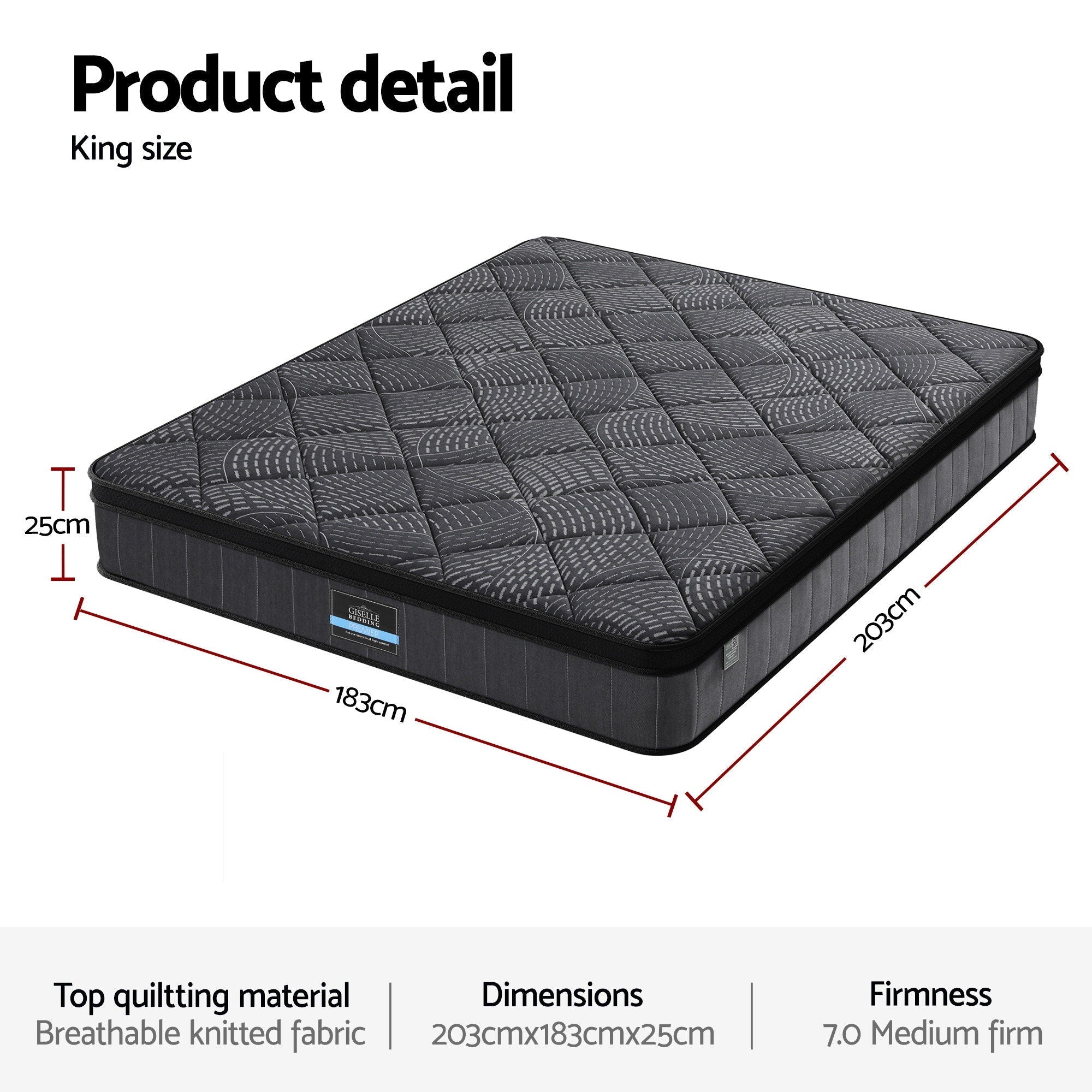 King Mattress 25cm Pocket Spring Latex Euro Top Medium Firm Bed - Furniture > Mattresses > King Size Mattress - Rivercity House & Home Co. (ABN 18 642 972 209) - Affordable Modern Furniture Australia