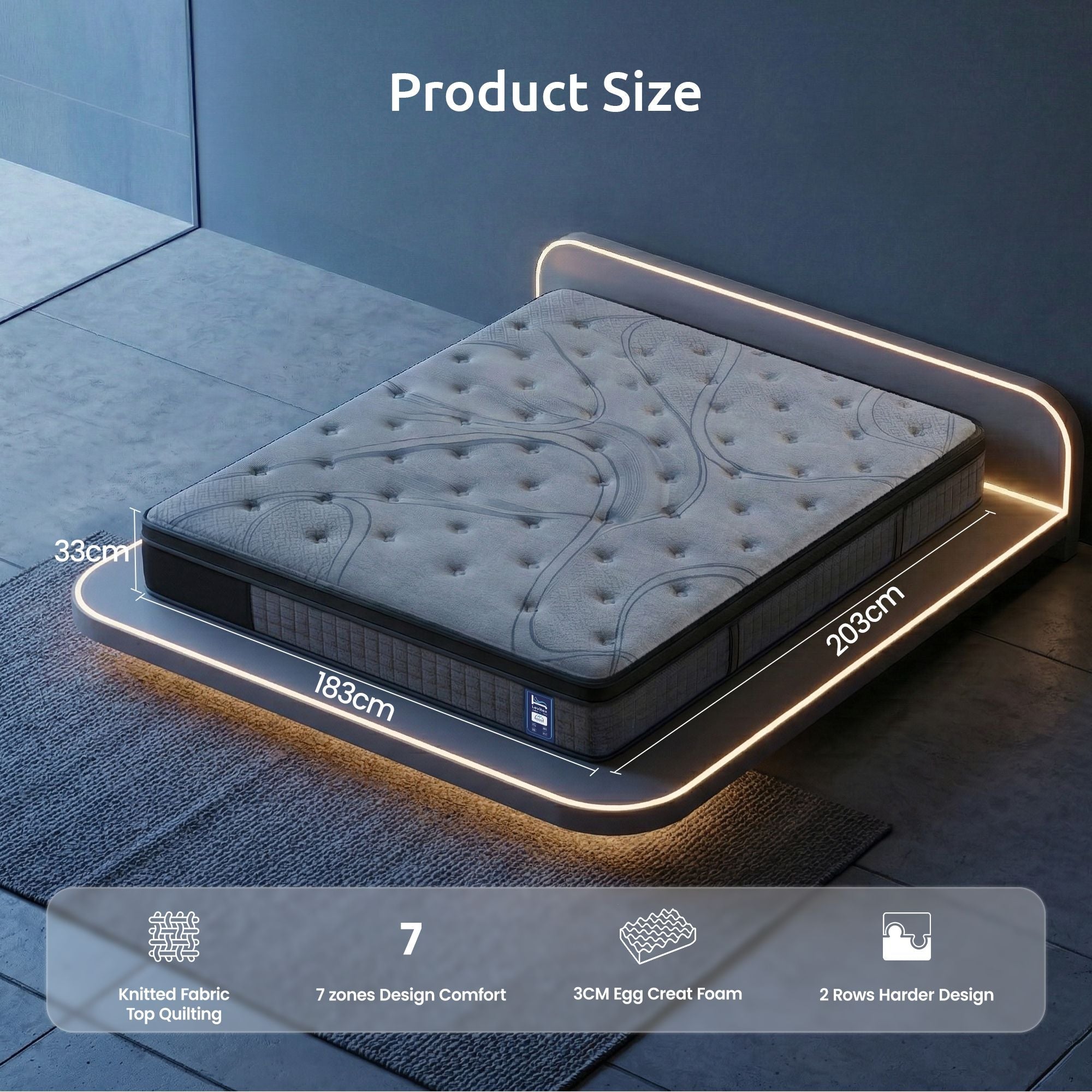 king Mattress 33 cm 7 - Zone Pocket Spring 8.0 Extra Firm with Dual - Row Edge Support & Breathable Knit Cover - Furniture > Mattresses > King Size Mattress - Rivercity House & Home Co. (ABN 18 642 972 209) - Affordable Modern Furniture Australia
