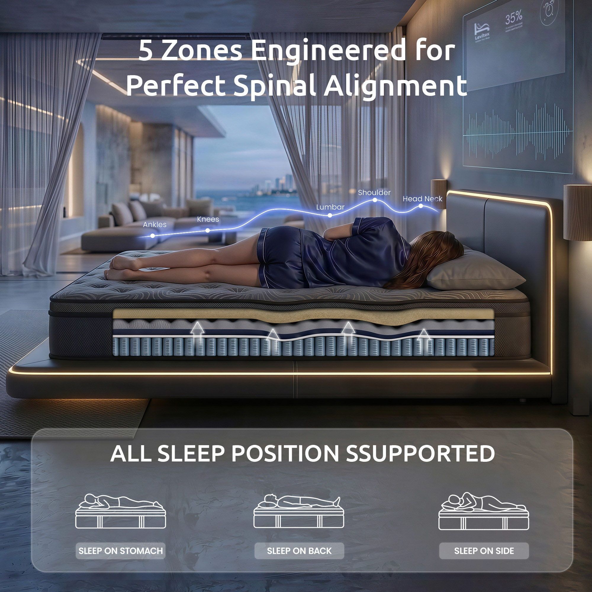 King Mattress 34 cm 5 - Zone Pressure Relief Pocket Spring with Reinforced Edge Support & Breathable Gel Memory Foam Hybrid Mattress - Furniture > Mattresses > King Size Mattress - Rivercity House & Home Co. (ABN 18 642 972 209) - Affordable Modern Furniture Australia