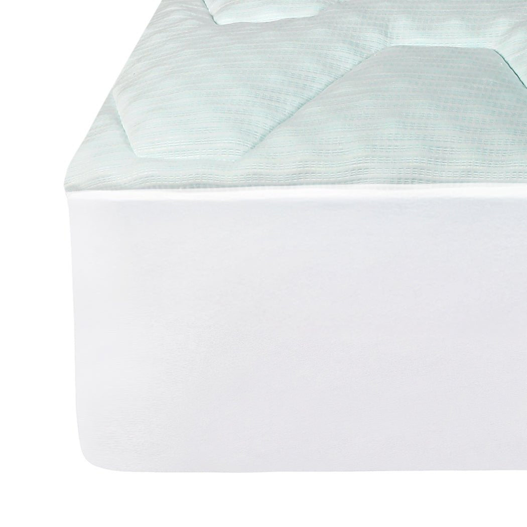 King Mattress Topper Pillowtop Memory Foam Cover Protector - White & Blue - Rivercity House & Home Co. (ABN 18 642 972 209) - Affordable Modern Furniture Australia