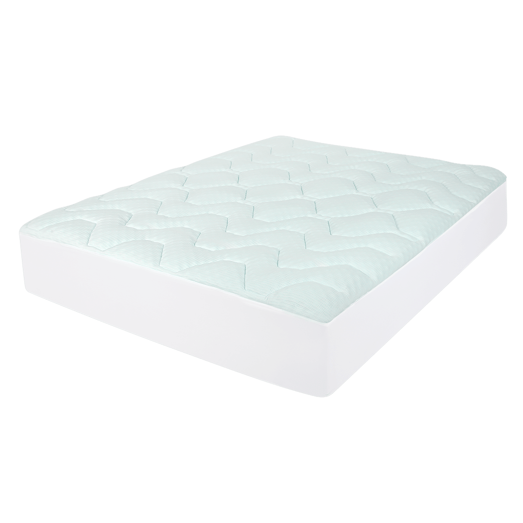 King Mattress Topper Pillowtop Memory Foam Cover Protector - White & Blue - Rivercity House & Home Co. (ABN 18 642 972 209) - Affordable Modern Furniture Australia