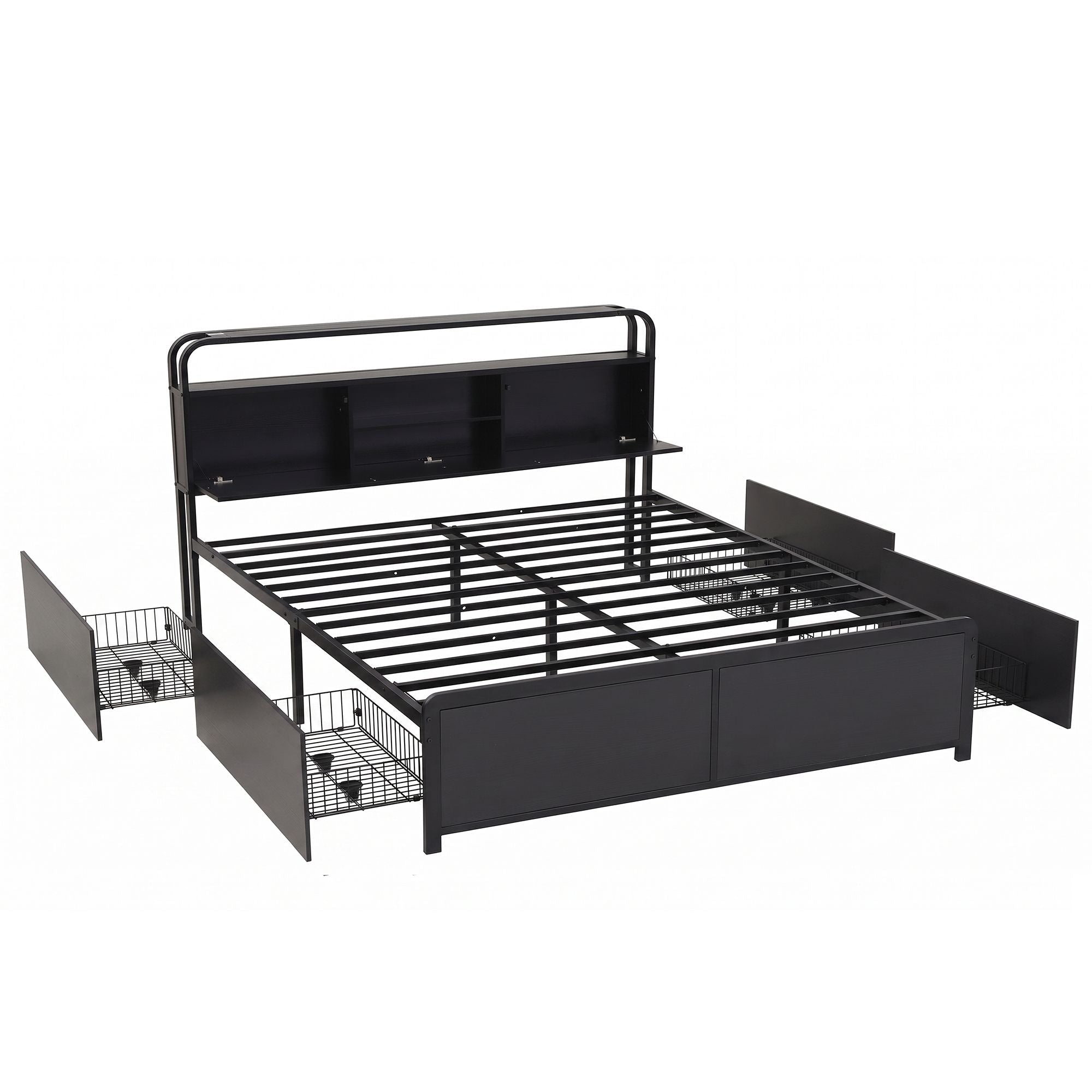 King Metal Bed Frame 4 Drawers Hidden Storage Headboard HEDY - Furniture > Bedroom > Beds & Bed Frames - Rivercity House & Home Co. (ABN 18 642 972 209) - Affordable Modern Furniture Australia