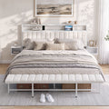 King Metal Bed Frame with Boucle Headboard, Charging Station & Side Tables - White