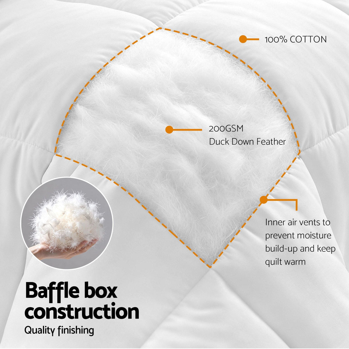King Quilt, 200GSM Summer Duck Down Feather Doona Insert - Home & Garden > Bedding > Quilts & Duvets - Rivercity House & Home Co. (ABN 18 642 972 209) - Affordable Modern Furniture Australia