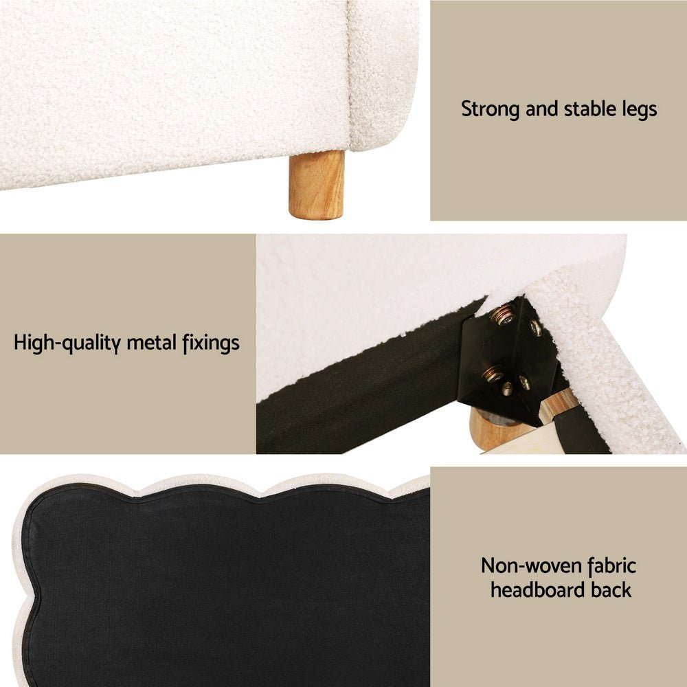King Single Bed Frame Cloud Headboard Boucle Fabric Mattress Platform Base White - Furniture > Bedroom > Beds & Bed Frames - Rivercity House & Home Co. (ABN 18 642 972 209) - Affordable Modern Furniture Australia