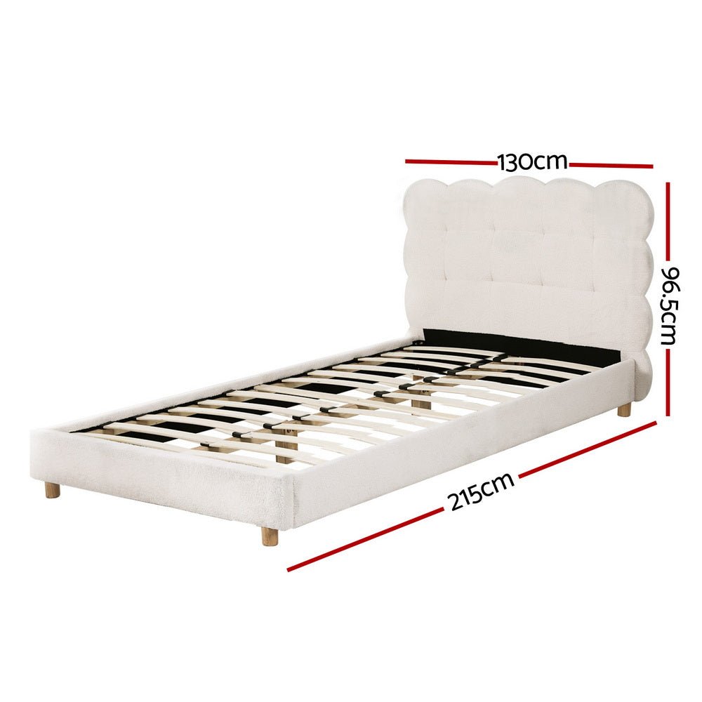 King Single Bed Frame Cloud Headboard Boucle Fabric Mattress Platform Base White - Furniture > Bedroom > Beds & Bed Frames - Rivercity House & Home Co. (ABN 18 642 972 209) - Affordable Modern Furniture Australia